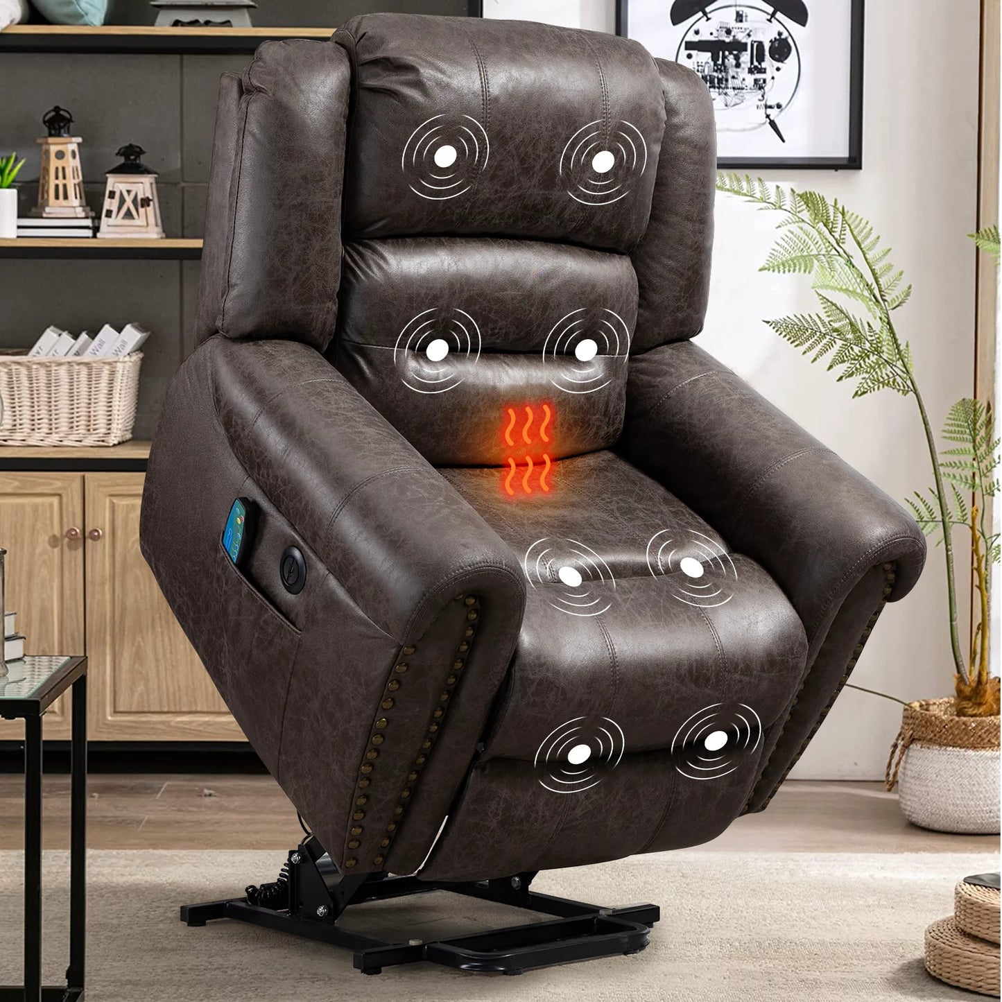 HSUNNS Power Lift Recliner Chair for Living Room, Fabric Electric Lounge Chair Single Sofa with Heat and Massage, Side Pockets, 155 Degrees Adjustment Recliner for Elderly Adults, Grey