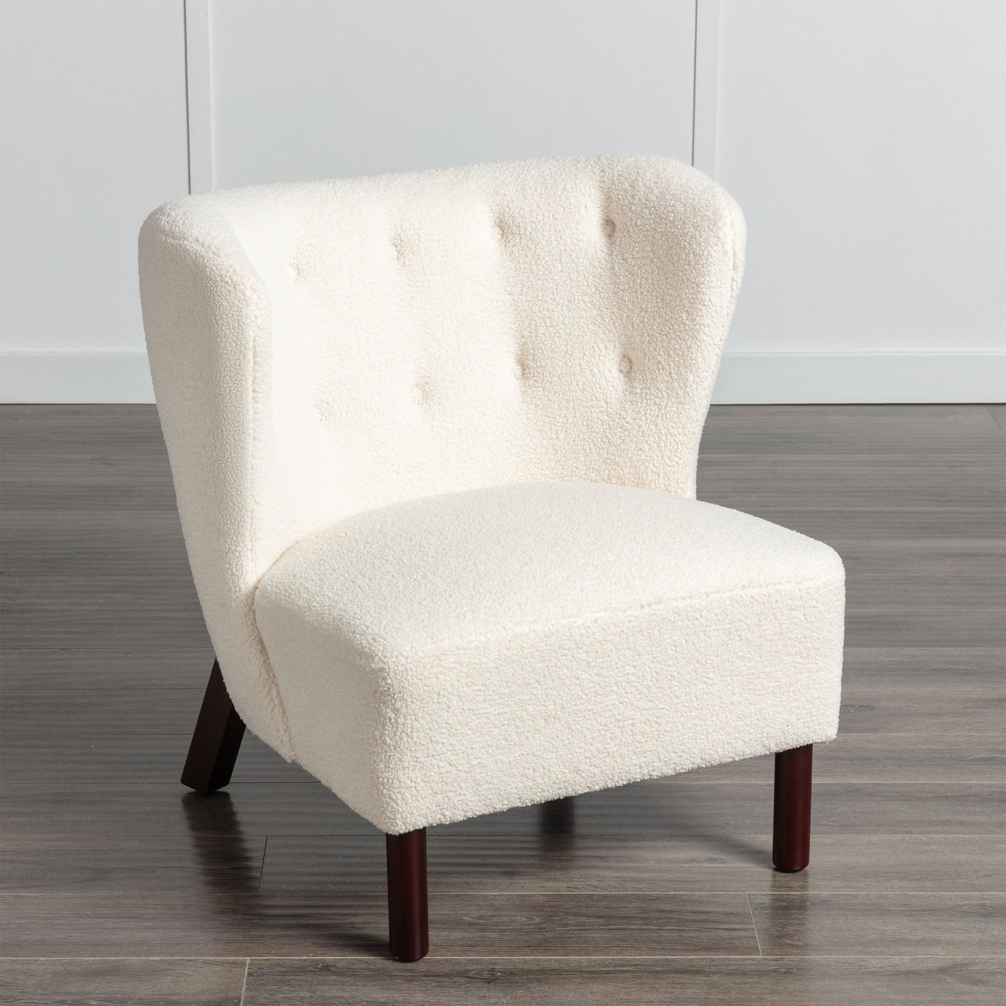 HSUNNS Accent Chair, Modern Upholstered Armless Chair with Lambskin Sherpa and Walnut Wooden Legs, Reading Chair for Living Room and Bedroom, Reception Room, Cream
