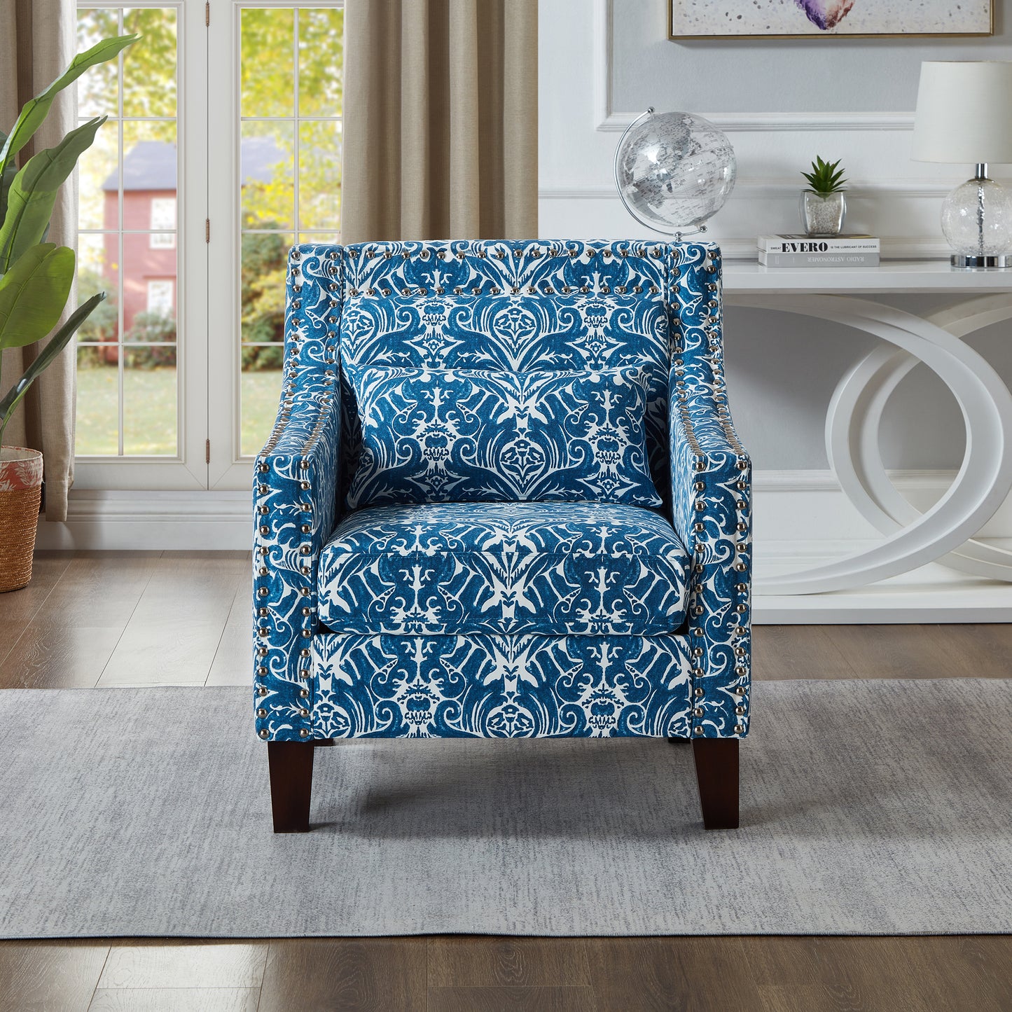 HSUNNS Mid-Century Printing Accent Chair, Upholstered Armchair with Solid Wood Frame and Pillow, Soft Armchairs for Living Room Bedroom, Grey