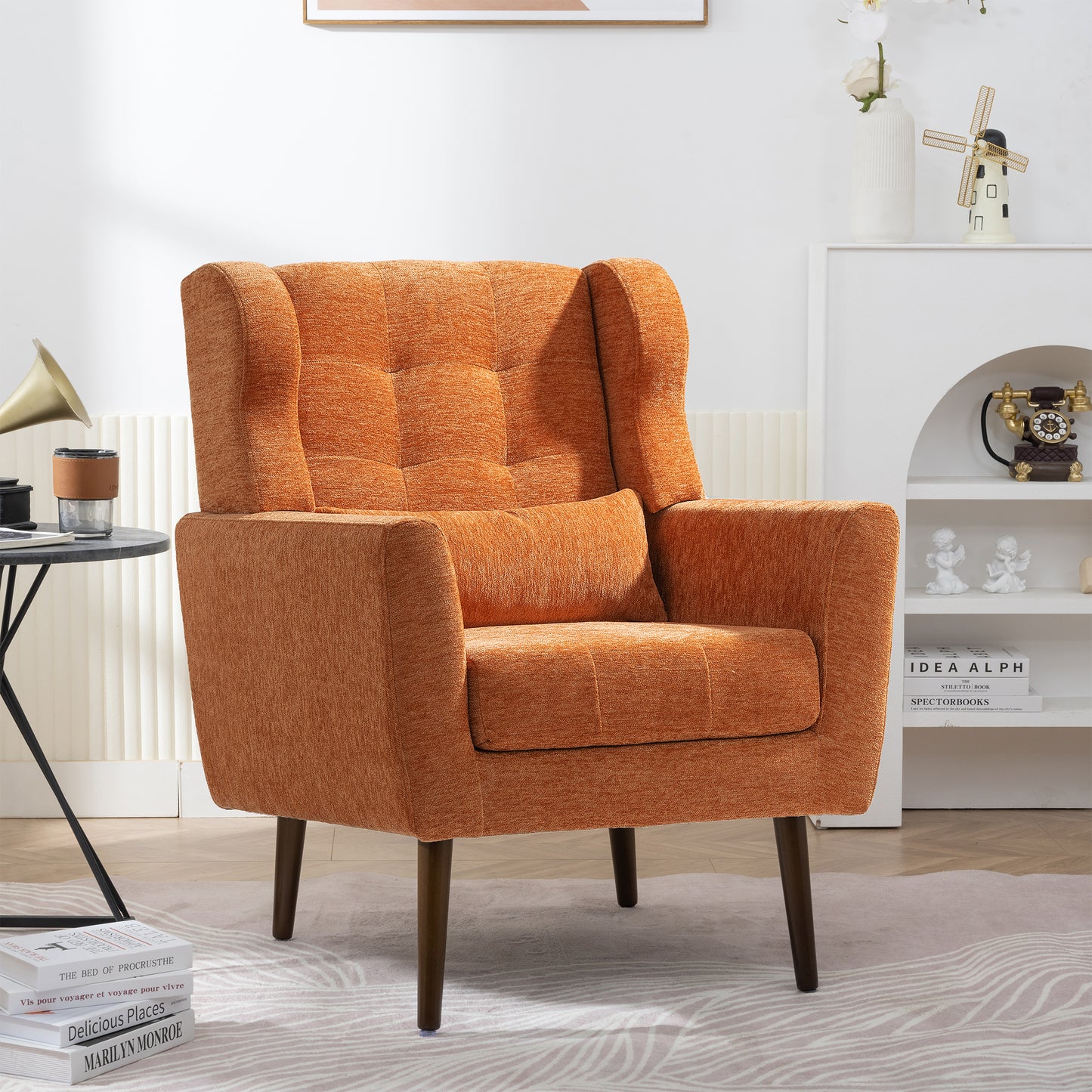 HSUNNS Accent Chair, Modern Chenille Upholstered Arm Chairs with Lumbar Support Pillow and Thick Padded Cushion, Rubberwood Legs, Comfy Soft Padded Lounge Chair for Small Space, Teal