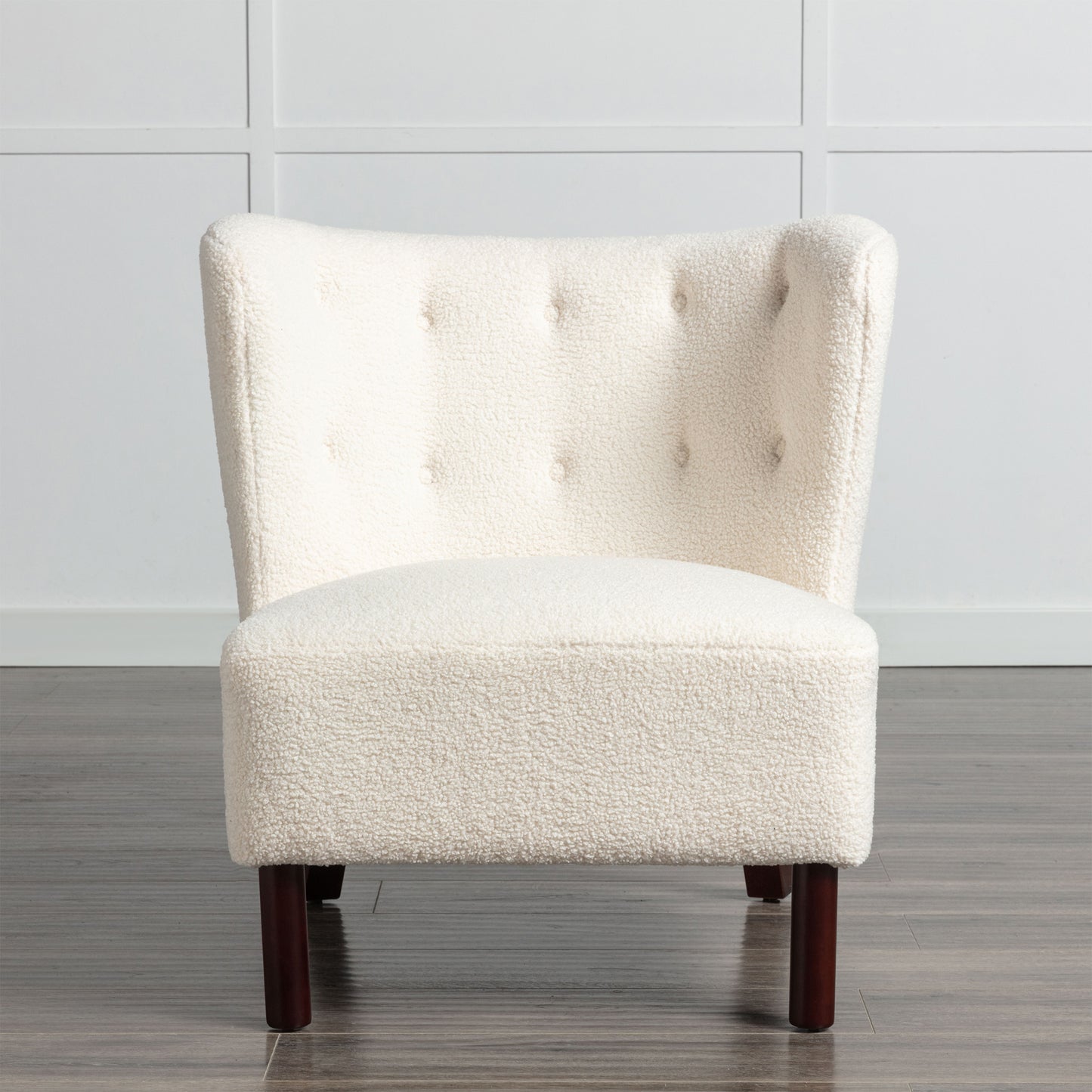 HSUNNS Accent Chair, Modern Upholstered Armless Chair with Lambskin Sherpa and Walnut Wooden Legs, Reading Chair for Living Room and Bedroom, Reception Room, Cream