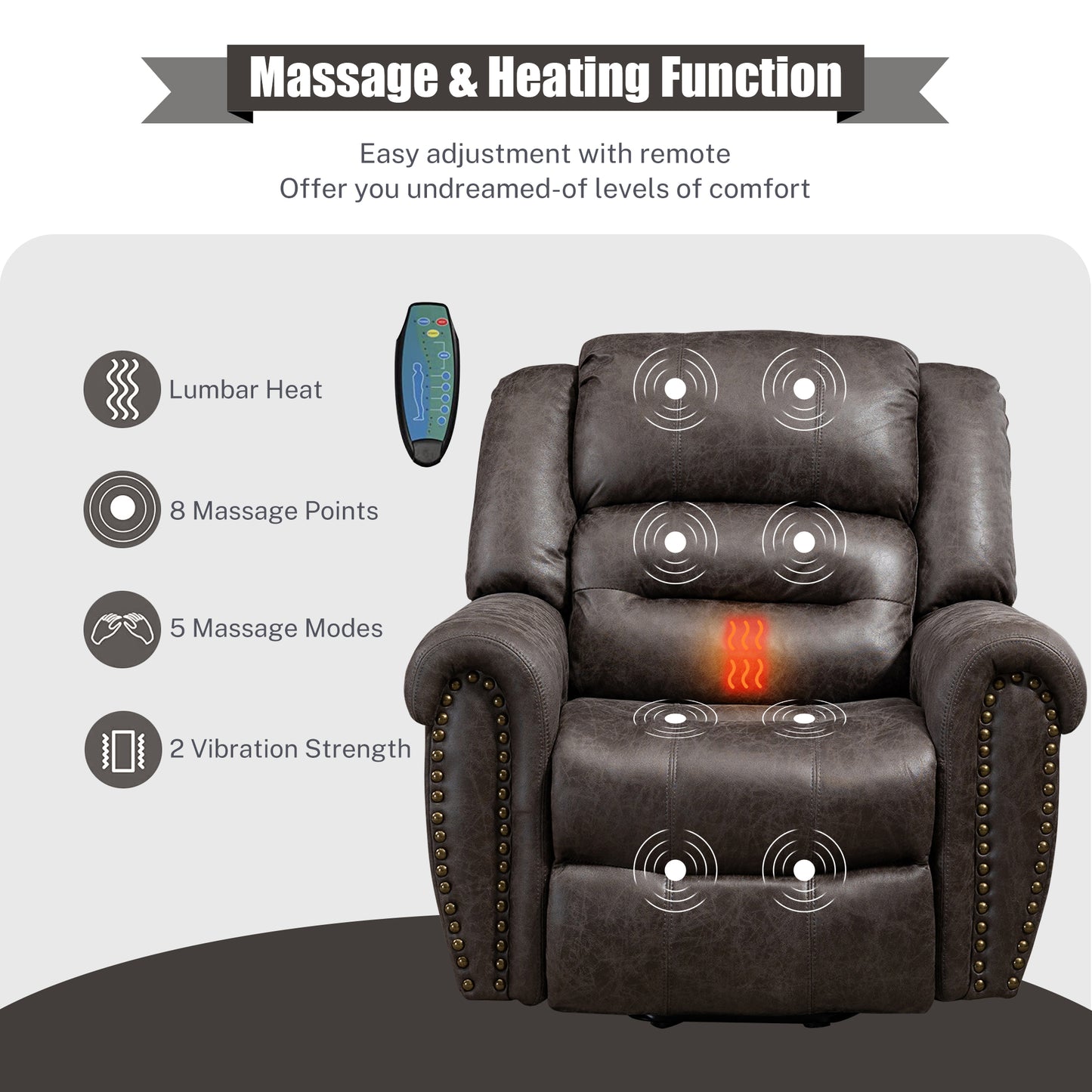 HSUNNS Power Lift Recliner Chair for Living Room, Fabric Electric Lounge Chair Single Sofa with Heat and Massage, Side Pockets, 155 Degrees Adjustment Recliner for Elderly Adults, Grey