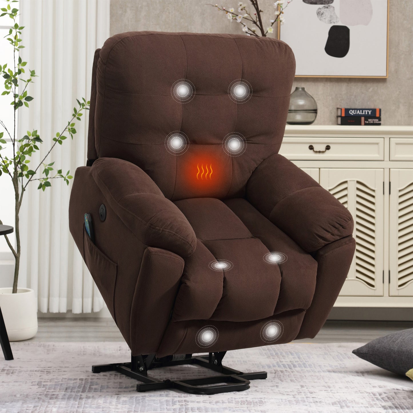 HSUNNS Power Lift Recliner Chair, Modern Recliners with Heat and Massage Function, Side Pocket, USB Charge Port, Recliner Sofa for Living Room, Bedroom, Home Theater, Grey
