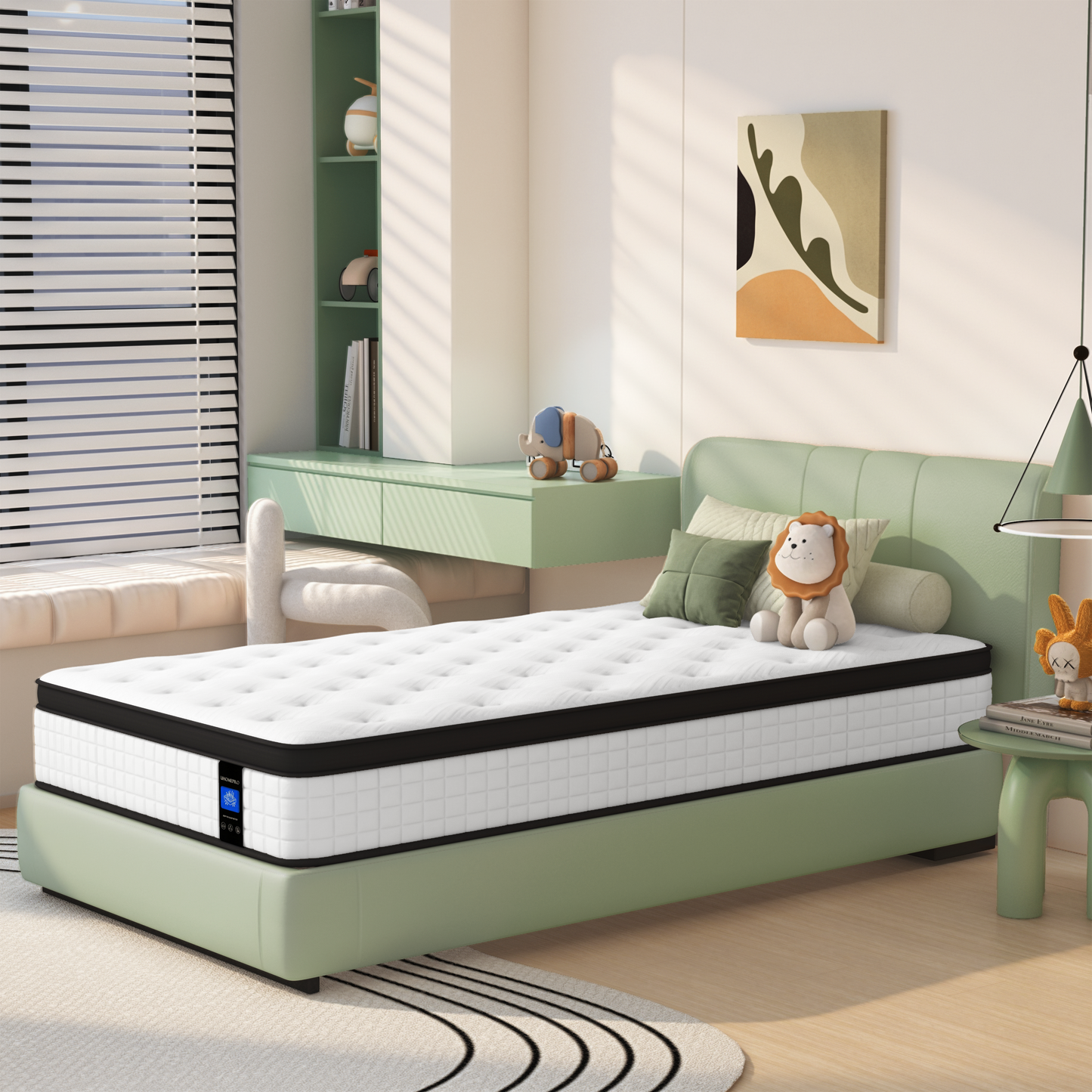 Twin Mattress 12", HSUNNS Hybrid Mattress with Gel Memory Foam and Independent Pocket Springs, Mattress in a Box, Medium Firm, Pressure Relief & Support, White