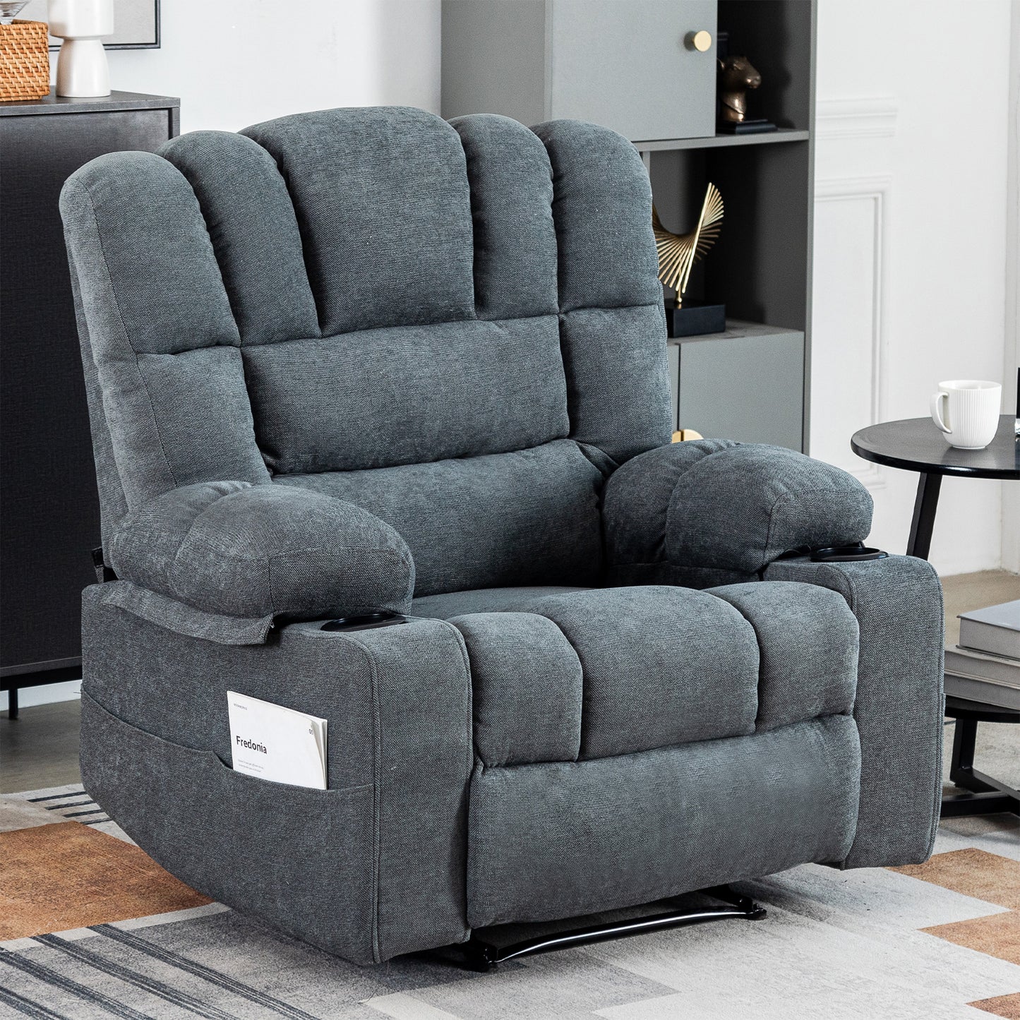 HSUNNS Recliner Chair for Adults, Manual Recliner with Heat and Vibration Massage, Pillow Top Arms, Cup Holders, Side Pockets, Oversized Upholstered Recliner Chairs for Simple Assembly, Brown