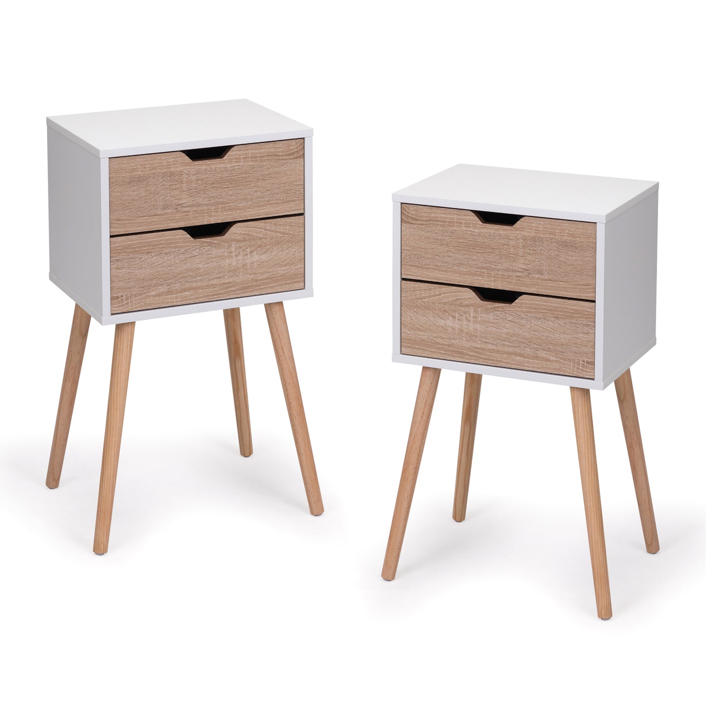 HSUNNS Night Stand Set 2, Modern Bedroom Bedside Table with 2 Drawers and Solid Wood Legs, Large Storage Space, Night End Table for Bedroom, Living Room, Grey