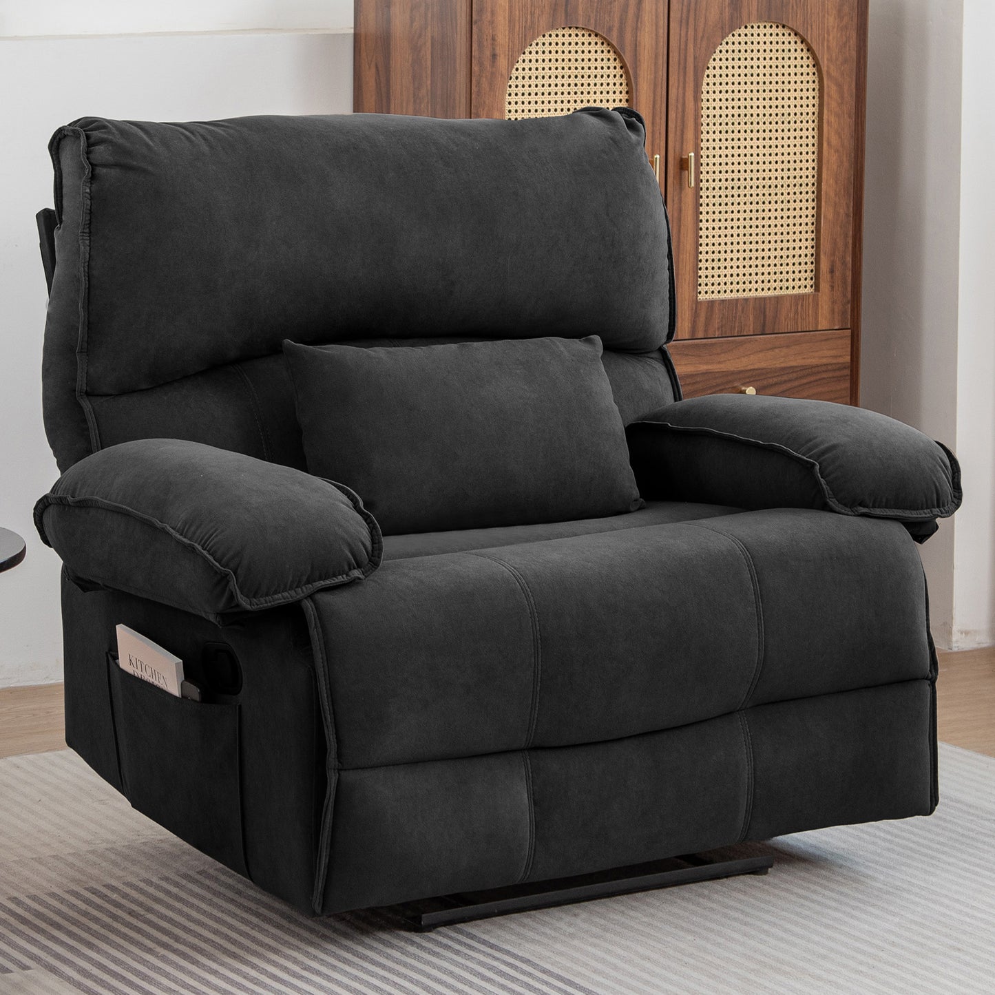 HSUNNS Oversized Recliner Chairs for Adults, 35 Inch Wide Manual Recliner Chair with Massage and Heat for Living Room, Single Reclining Sofa with Side Pocket, Easy Assembly, Gray