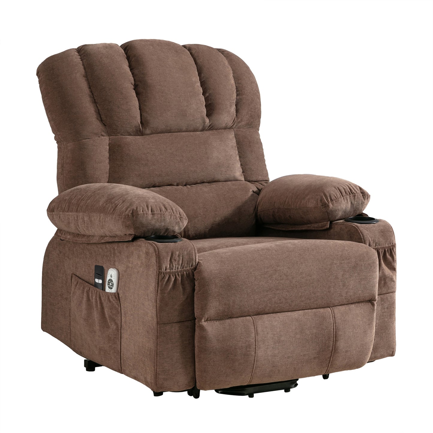 HSUNNS Power Lift Recliner Chair for Elderly, Electric Recliners with Heat and Massage, USB Charge Port, Cup Holders, Infinite Position and Side Pockets, Fabric Single Sofa for Living Room, Brown