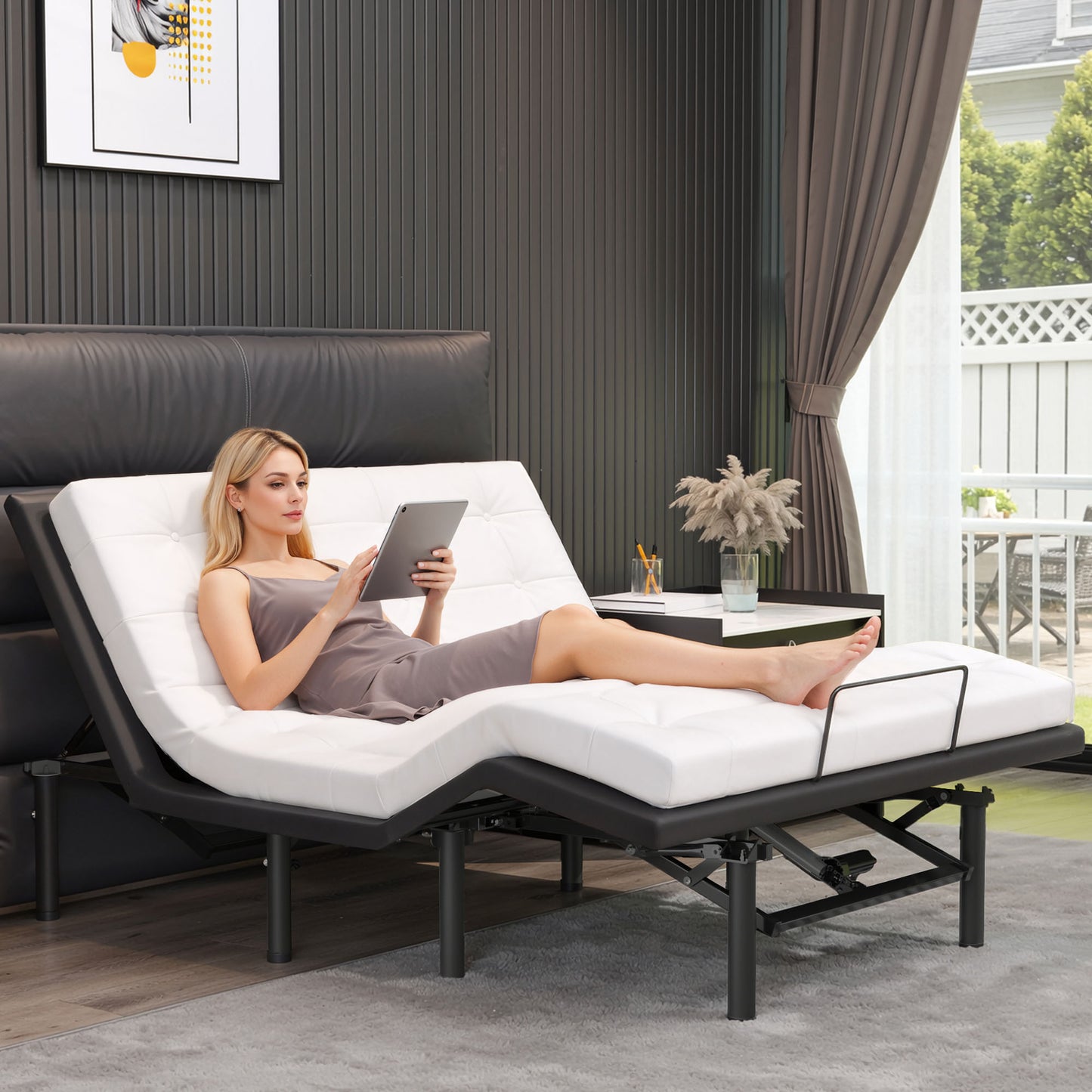 HSUNNS Queen Adjustable Bed Frame Zero Gravity Electric Bed Base with Wired Remote, Head & Foot Incline, 14" Foldable Metal Platform Bed, No Box Spring Required, Black