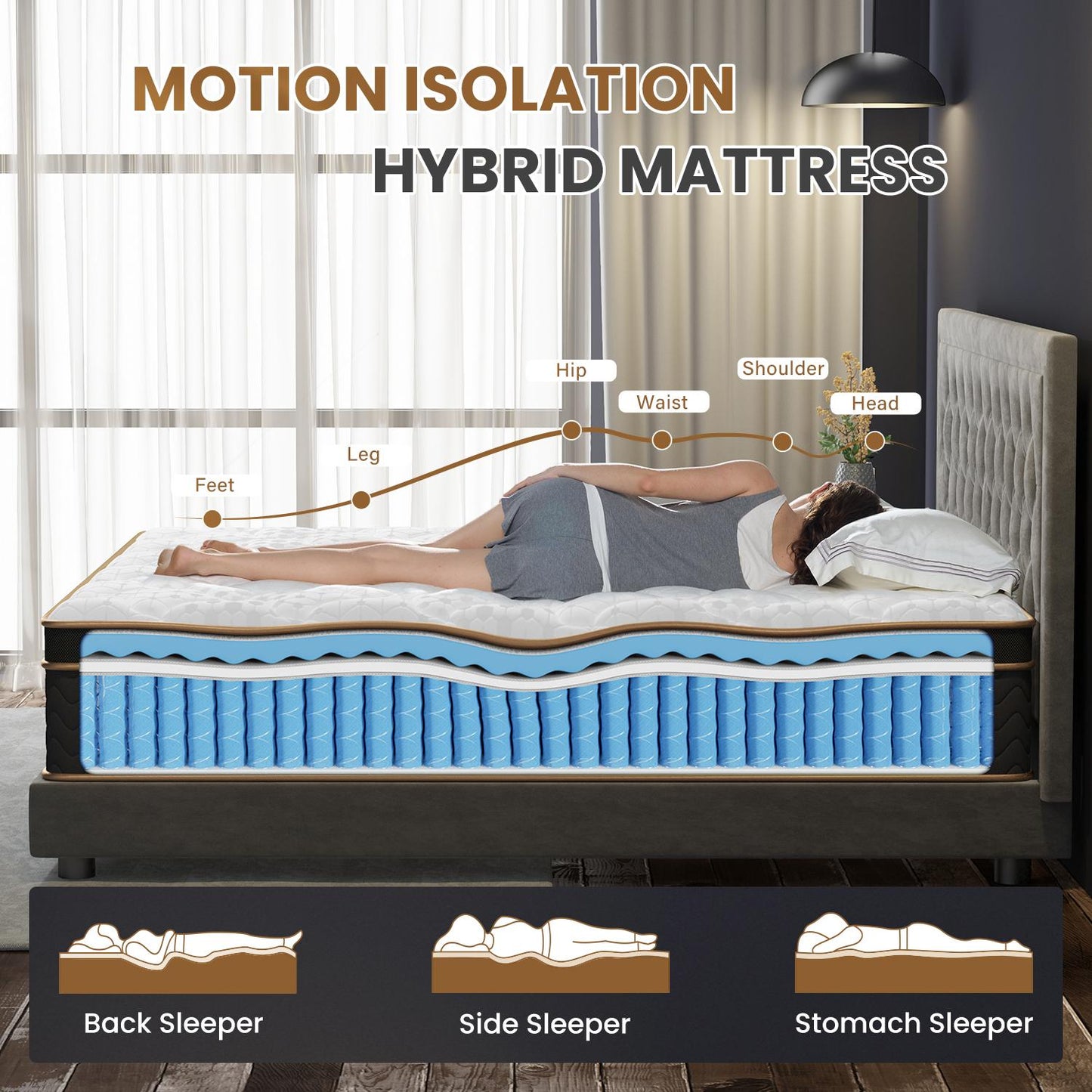 10 Inch King Mattress in a Box, HSUNNS Hybrid Mattress with Gel Memory Foam and Individual Pocket Spring, Fiberglass-Free Mattress, CertiPur-US and OEKO-TEX Certified, Black