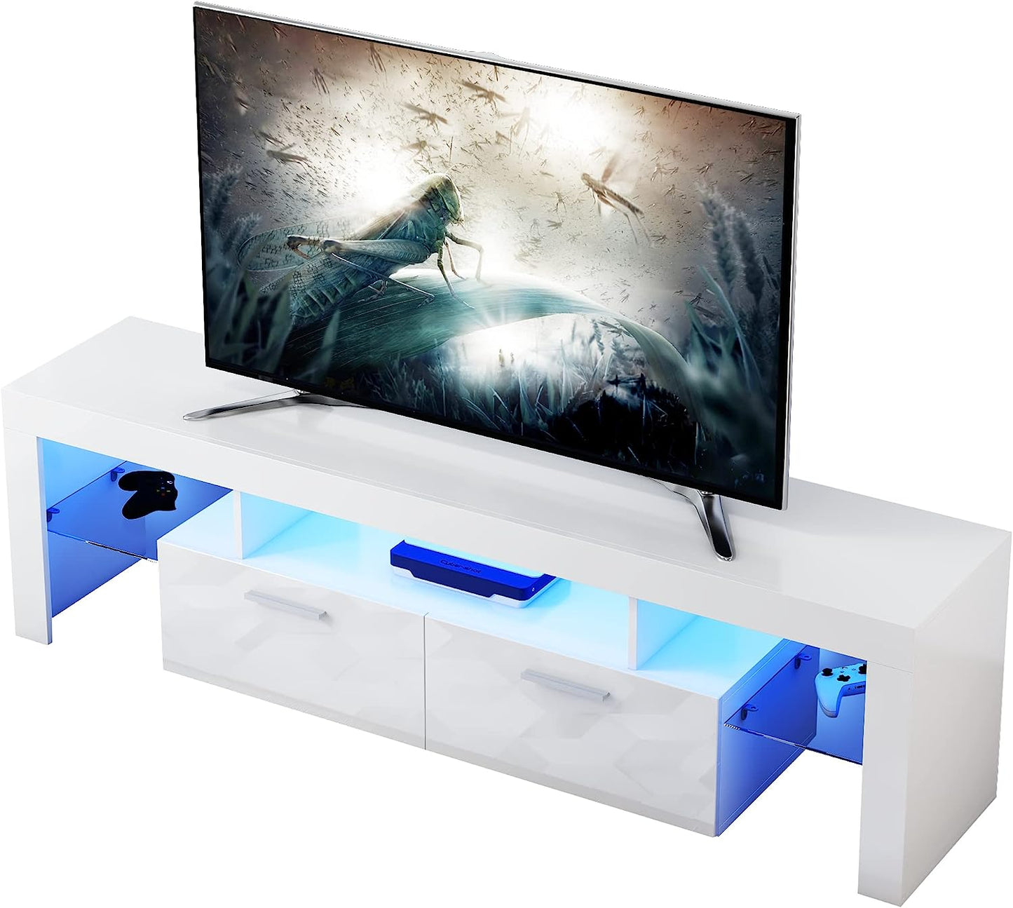 TV Stand for 80“ TVs, HSUNNS High Glossy Front Entertainment Centers TV Cabinet with 16 RGB Lights, Modern TV Media Furniture for Living Room Bedroom, 20min Quick Assemble