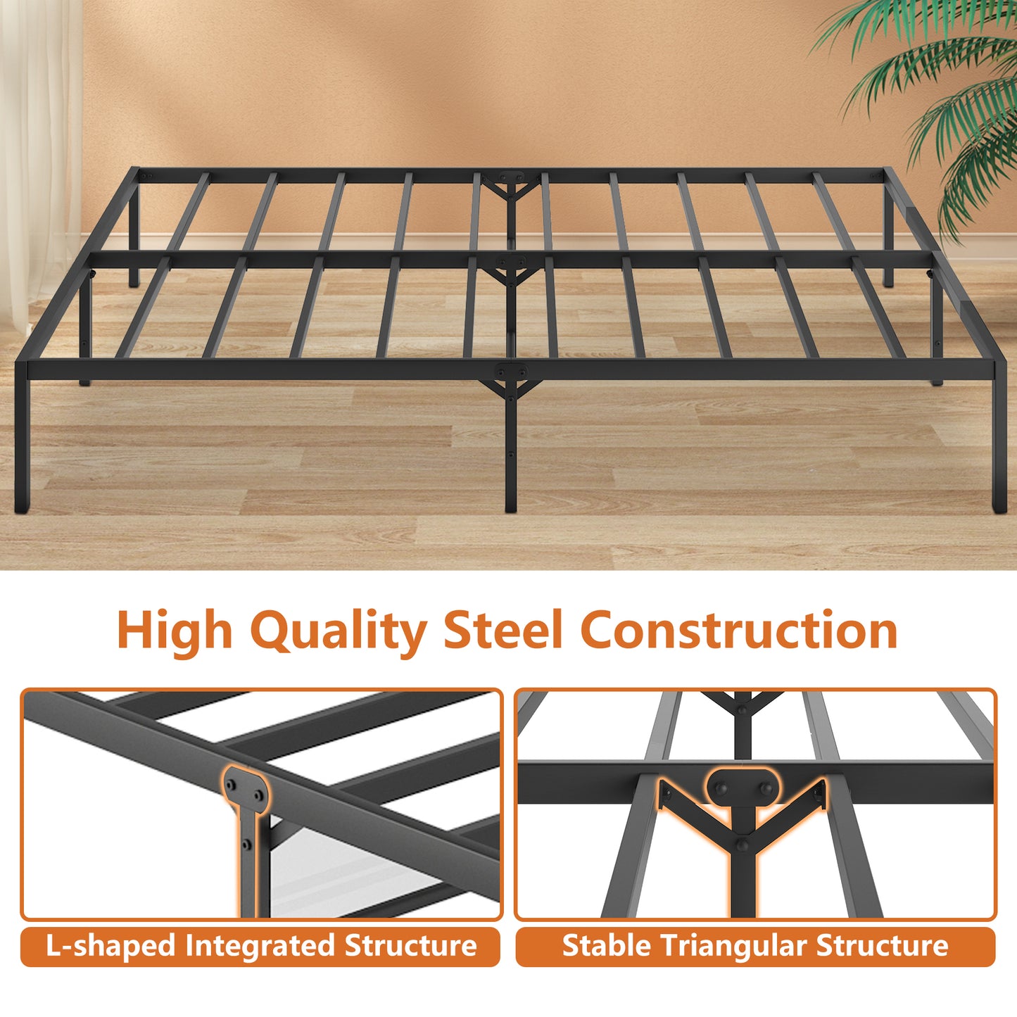 14 inch Twin Size Metal Bed Frame, HSUNNS Heavy Duty Metal Platform Bed No Headboard, Twin Platform Bed with Underbed Storage Space for Kids Boys Girls, No Box Spring Needed