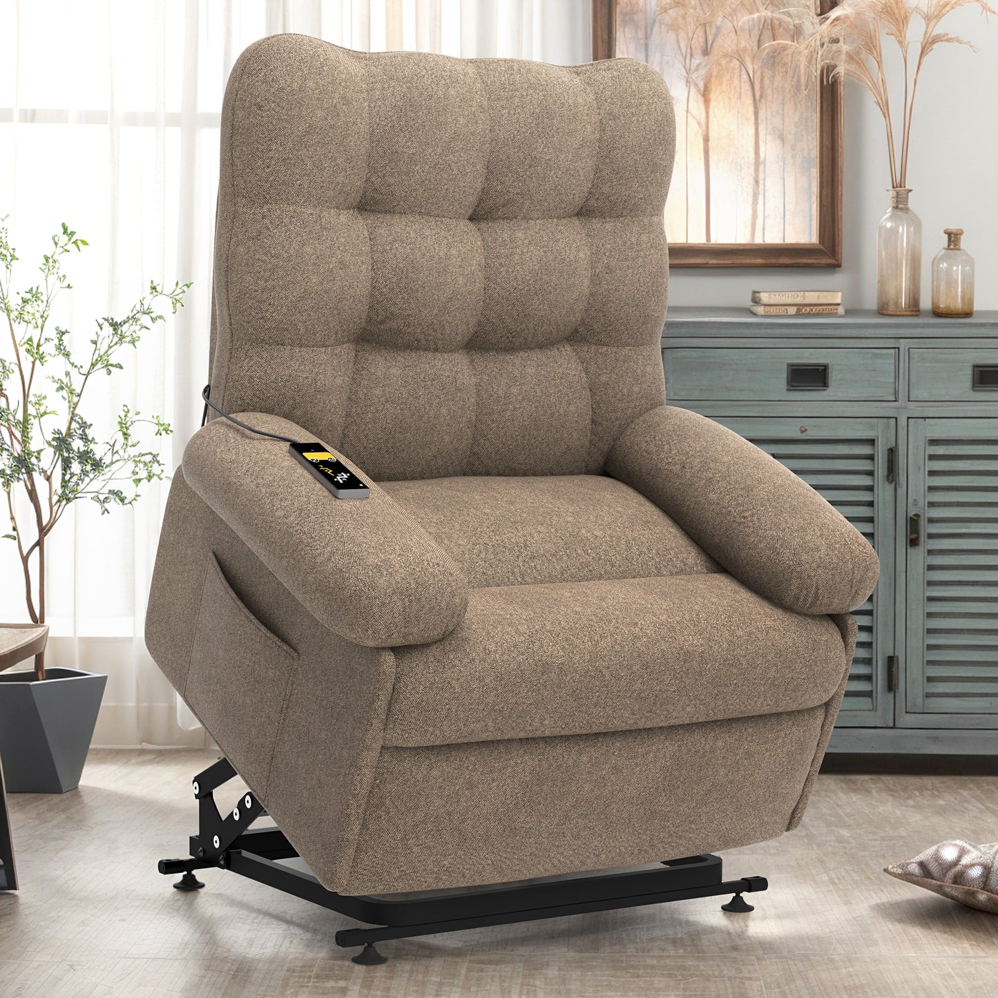 HSUNNS Power Lift Recliner Chair, Recliners with Remote Control and Side Pocket, Single Sofa for Elderly and Adults, Ergonomic Lounge Electric Recliner Chair for Home Theater, Gray