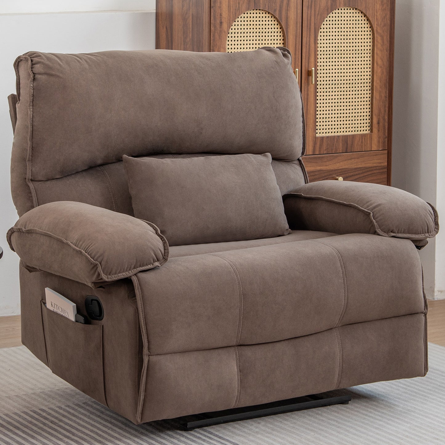HSUNNS Oversized Recliner Chairs for Adults, Manual Recliner Chair with Massage and Heat for Living Room, Reclining Chair with Side Pocket, 27" Width of Seat, Easy Assembly, Brown