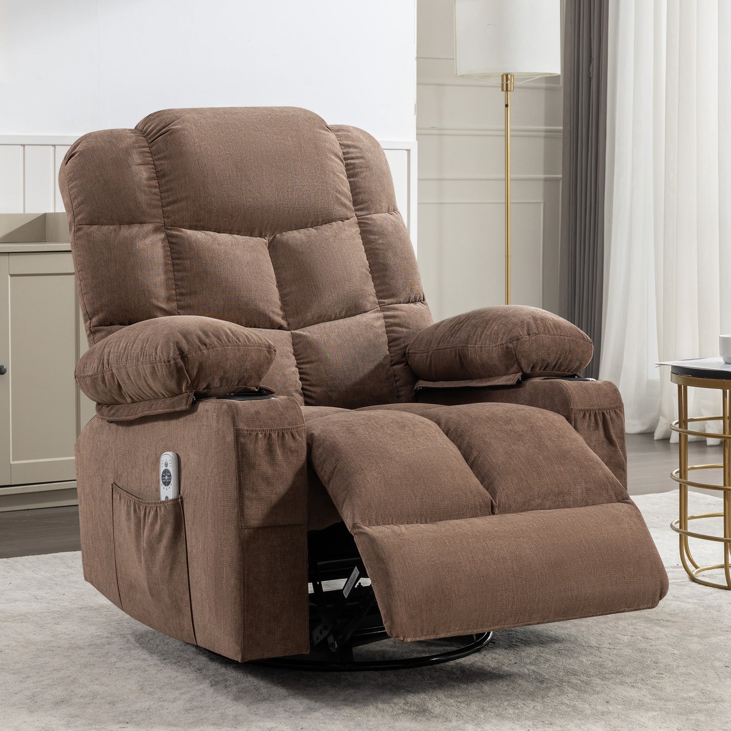 Swivel Rocker Recliner Chair, 360° Swivel Rocking Recliner with Heat and Massage, Recliner Chair for Living Room, Elderly Single Lounge Chair for Nursery Living Room Home Theater Office, Beige