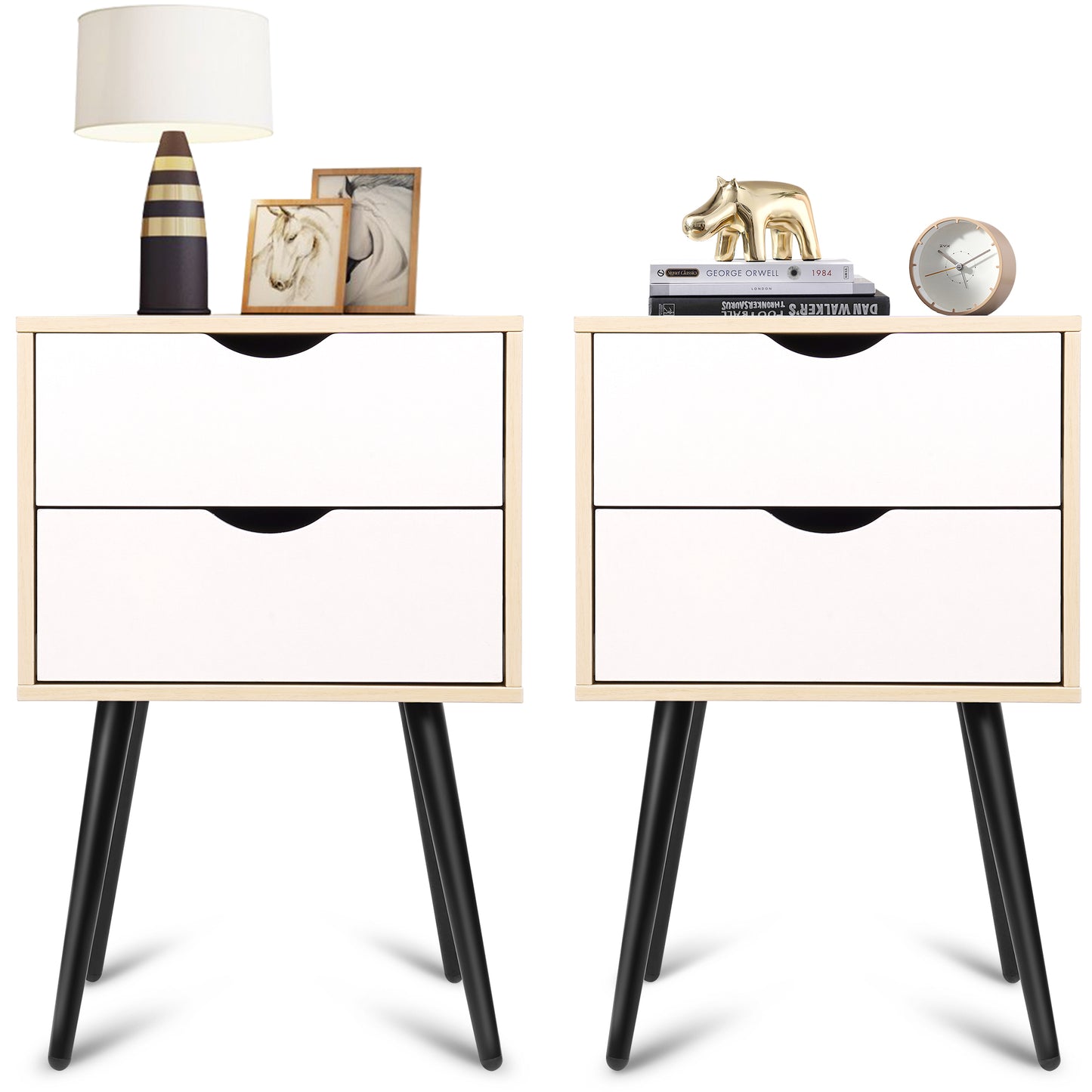 HSUNNS Nightstands Set of 2, Bedroom Bedside Table with 2 Drawers Storage, Country Style Night End Table with Large Storage Space, Suitable for Living Room Bedroom, Rustic Brown