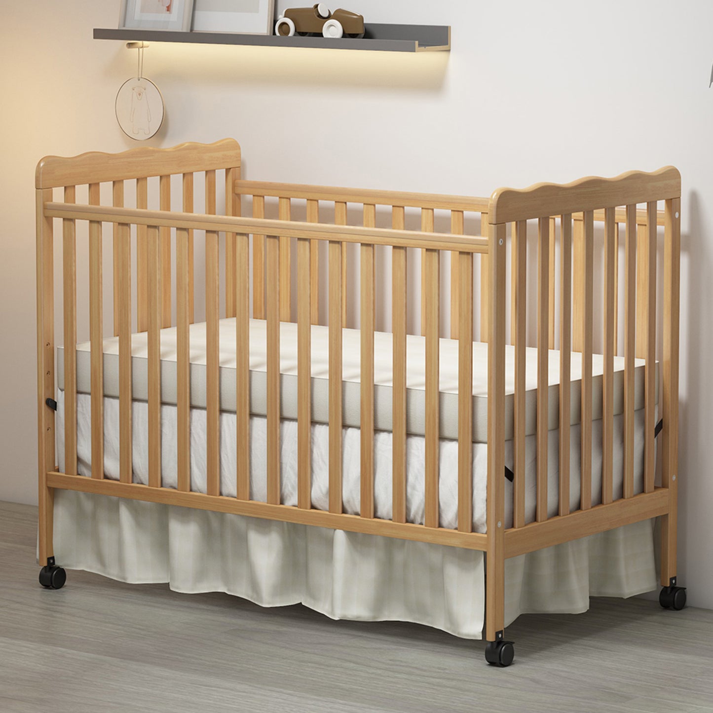 HSUNNS 3-in-1 Convertible Crib, Rustic Farmhouse Style, Certified Baby Safe Crib, Converts from Baby Crib to Toddler Bed, Daybed, and Full-Size Bed, 3 Adjustable Mattress Heights, Natural