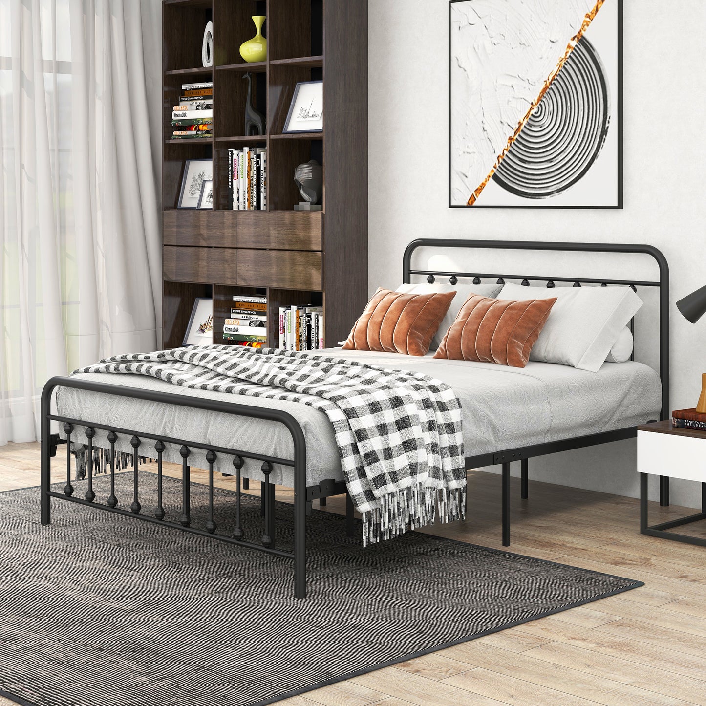 Black Iron Bed Frame, HSUNNS Twin Size Metal Platform Bed for Kids and Adults, Metal Bed Frame with Headboard, Footboard, and Underbed Storage Space, 300lbs Weight Capacity