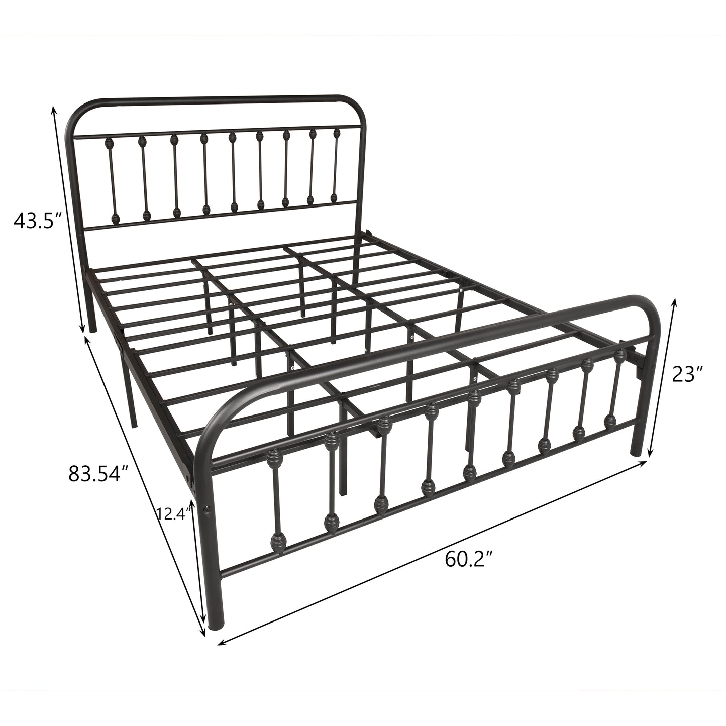 Queen Metal Bed, HSUNNS Black Queen Size Metal Platform Bed Frame with Headboard and 12'' Under-bed Storage, Metal Queen Bed for Boys Girls, No Box Spring Needed, Black