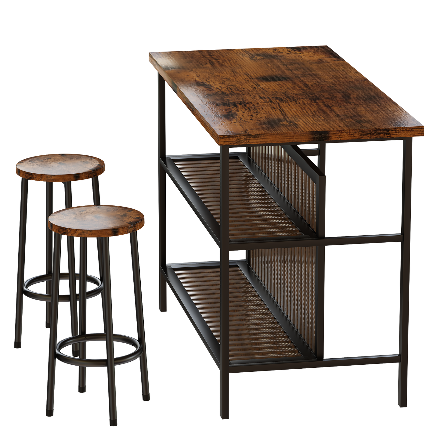 Kitchen Island Set With 2 Seating, HSUNNS Faux Marble Tabletop Dining Table Set with Storage Shelf, 47x24in Stationary Kitchen Island Set Wood Butcher Block Prep Table Set for Small Space