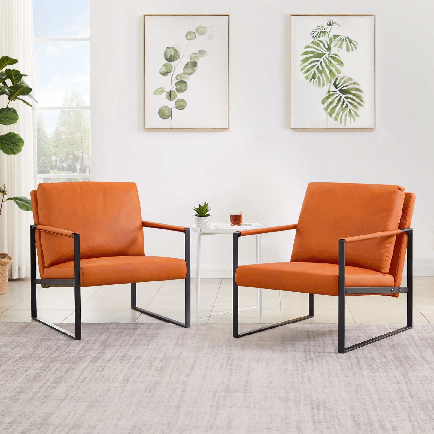 Mid Century Accent Chair, HSUNNS PU Leather Arm Chair with Armrest, Faux Leather Upholstered Accent Chair, Modern Single Sofa Reading Chair Club Chair, for Living Room Bedroom