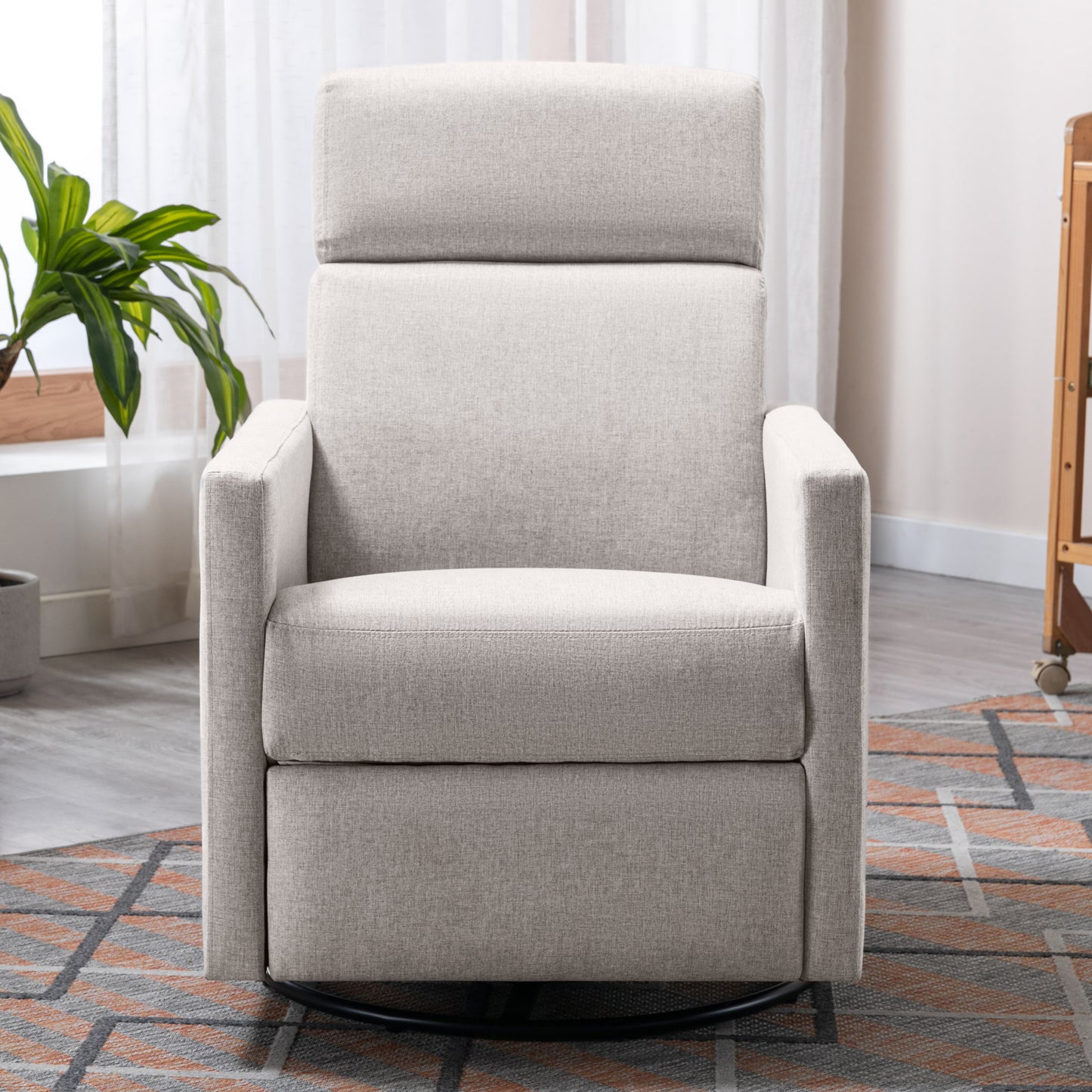 HSUNNS Manual Recliner Chair, Modern Upholstered Rocker Nursery Chair with 95-160 Degrees Adjustment Tilt and 360 Degrees Swivel Recliner Sofa for Livingroom Bedroom, Grey