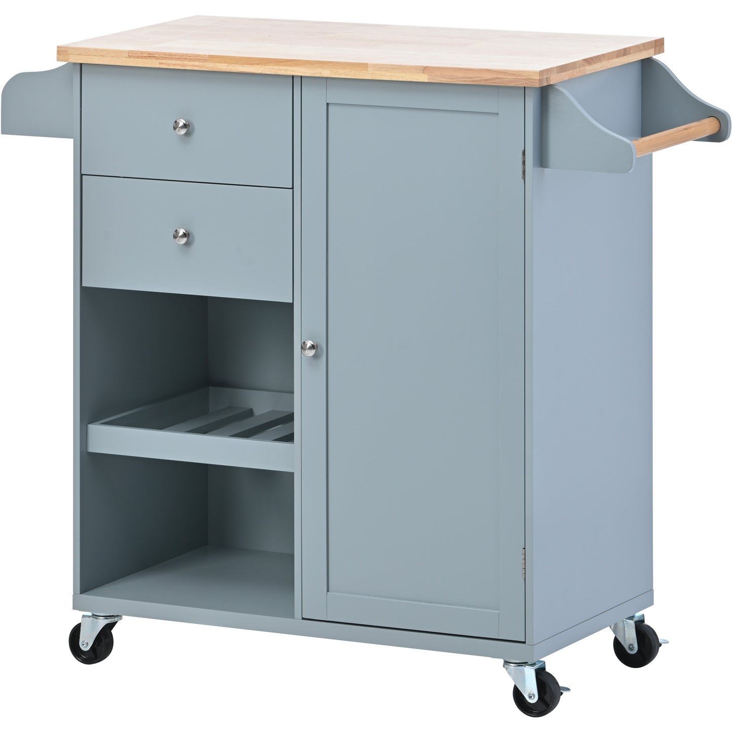 Kitchen Cart with Wheels, HSUNNS Wood Top Kitchen Island Cart with Storage Drawers|Open Shelves|Spice Rack|Towel Rack, Rolling Kitchen Cabinet Trolley Cart, Black