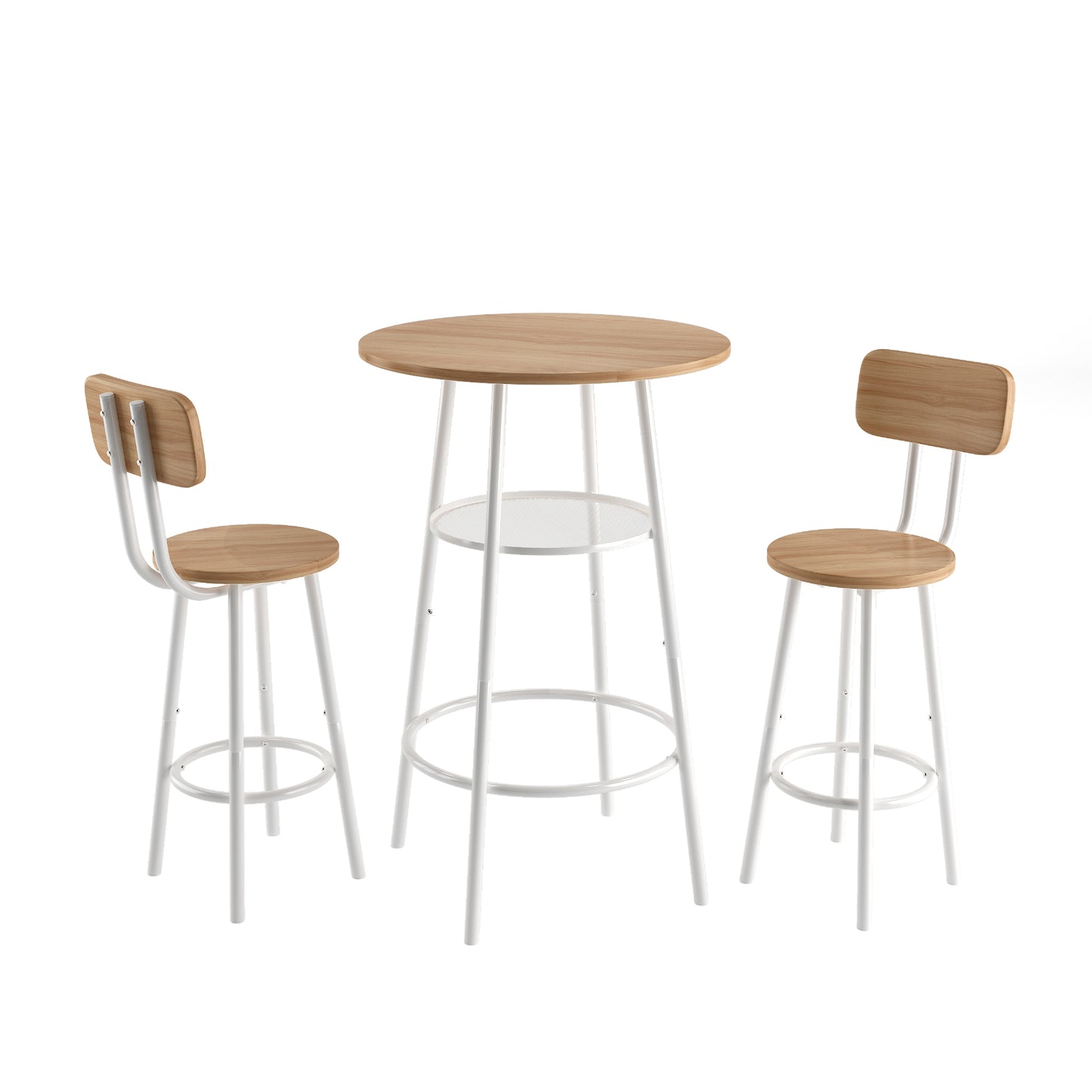 HSUNNS 3 Piece Pub Dining Set, Modern Round Bar Table and Stools with Backrest for 2, Kitchen Counter Height Wood Top Bistro for Breakfast Nook Living Room Apartment Small Space Restaurant, Beige