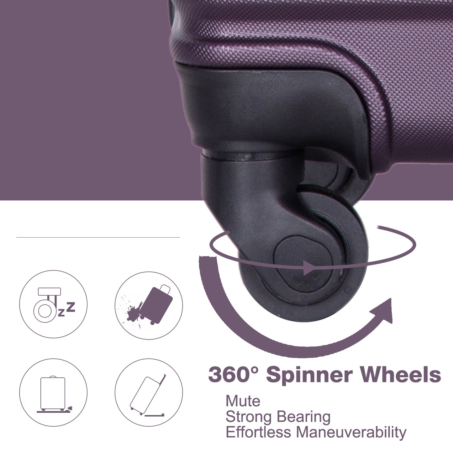 3 Piece Portable Luggage Set, Lightweight Carry on Luggage for Airplane Suitcase Set with Spinner Wheels and TSA Lock for Travel Trips Business, 3-in-1 Portable ABS Trolley Case, 20" 24" 28", Purple