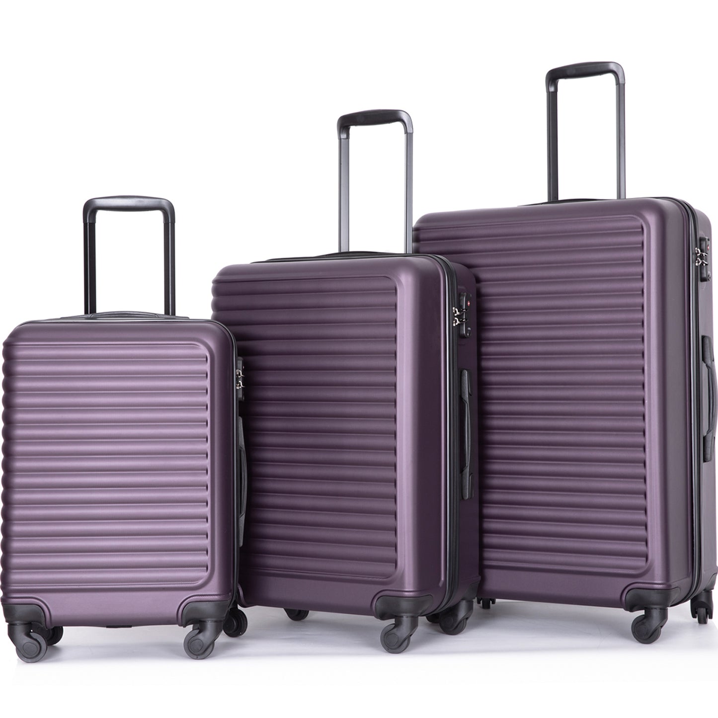 3 Piece Portable Luggage Set, Lightweight Carry on Luggage for Airplane Suitcase Set with Spinner Wheels and TSA Lock for Travel Trips Business, 3-in-1 Portable ABS Trolley Case, 20" 24" 28", Purple