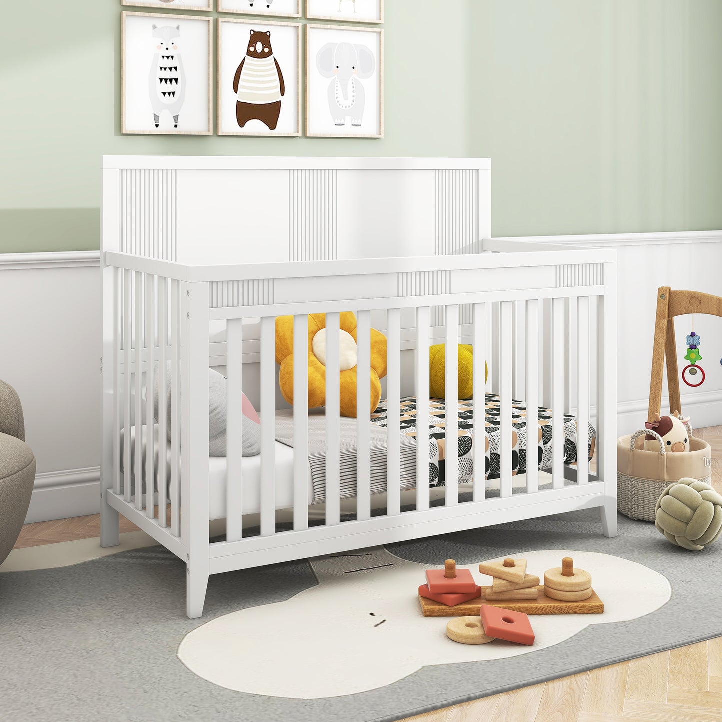 HSUNNS 4-in-1 Convertible Crib, Baby Crib with Slats, Certified Baby Safe Crib, Converts from Baby Crib to Toddler Bed, Easy Assembly, 3 Adjustable Heights, White