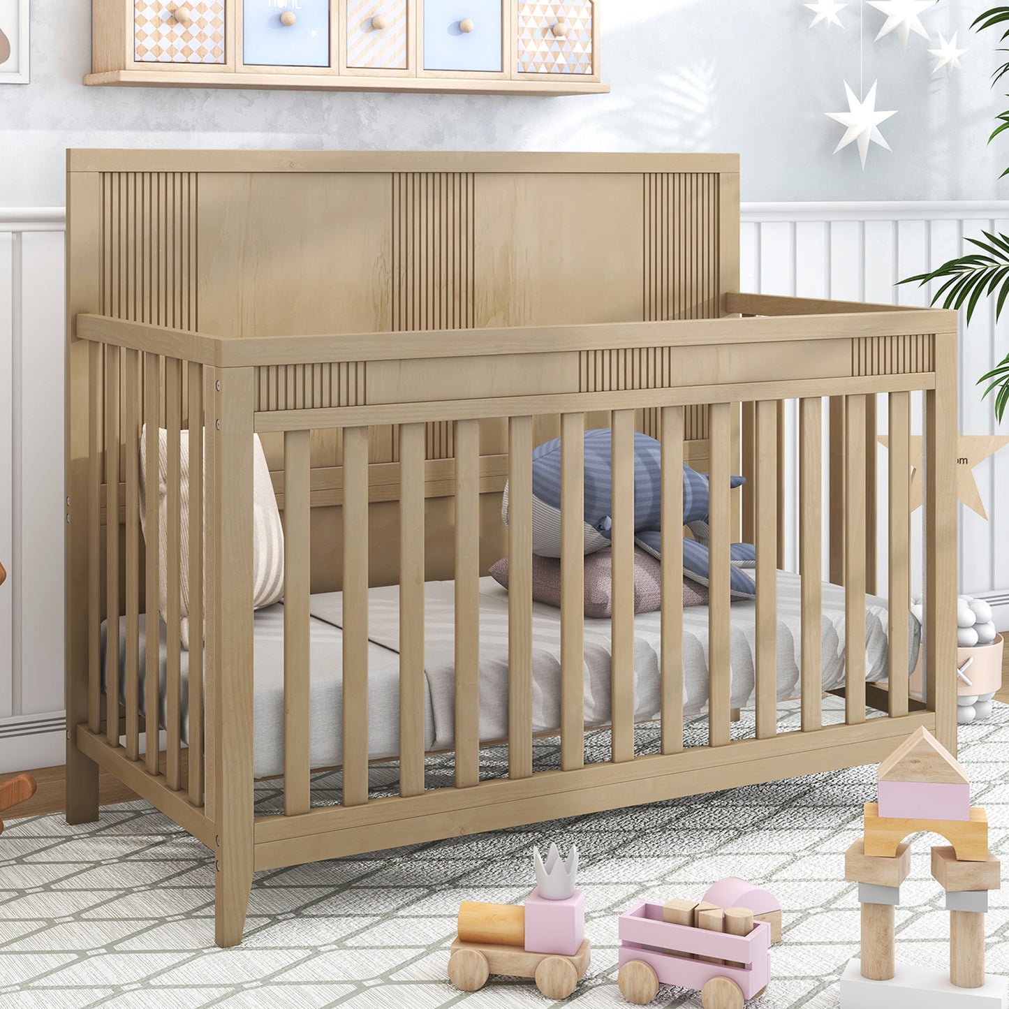 HSUNNS 4-in-1 Convertible Crib, Baby Crib with Slats, Certified Baby Safe Crib, Converts from Baby Crib to Toddler Bed, Easy Assembly, 3 Adjustable Heights, White