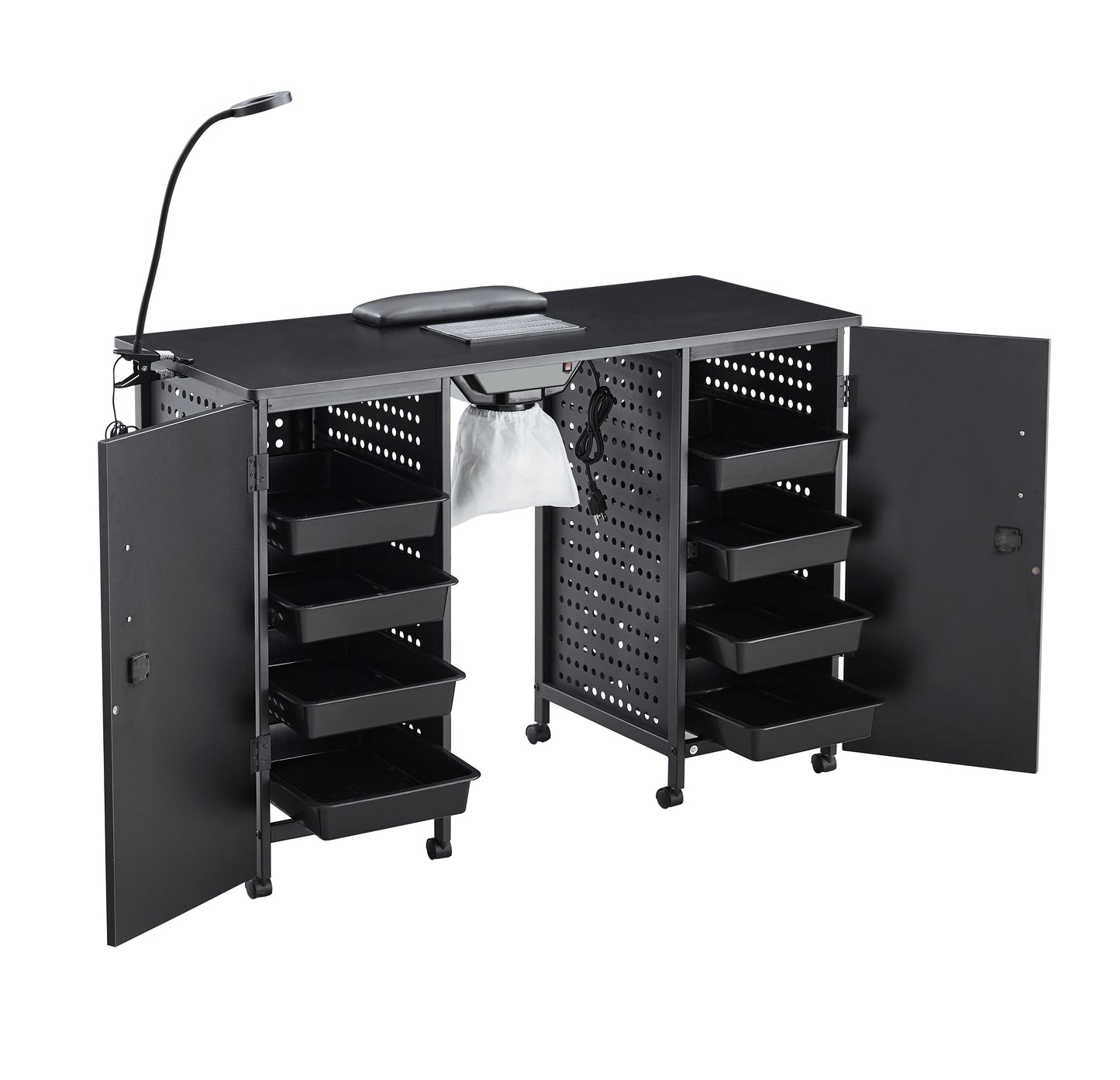 Manicure Table, HSUNNS Wood Nail Desk with Drawers, Rolling Nail Salon Station Table, Nail Beauty Spa Salon Desk Workstation, 42.7"L x17.7"W x31.4"H, Black