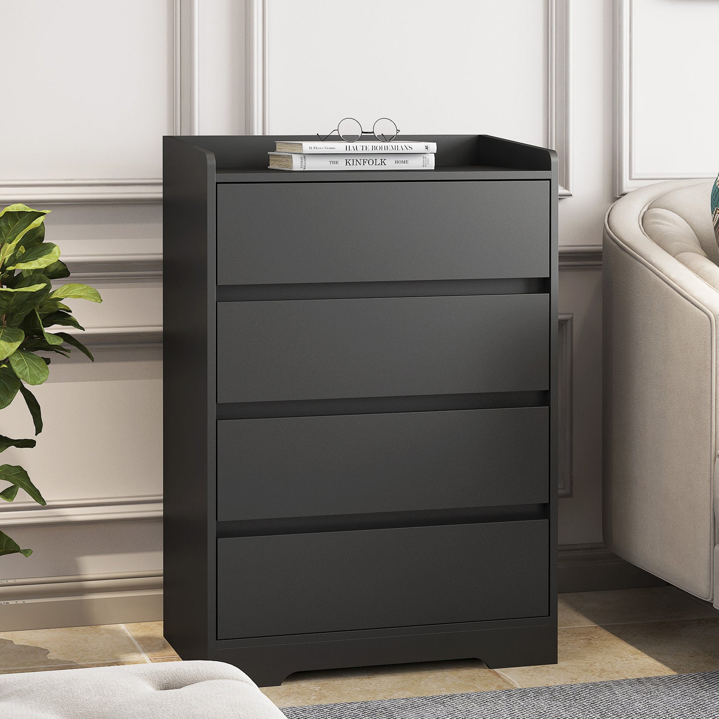 HSUNNS White 4 Drawer Dresser, Modern Storage Cabinet for Bedroom, 4 Chest of Drawers Wood Organizer for Living Room, Closet, Hallway, Nursery