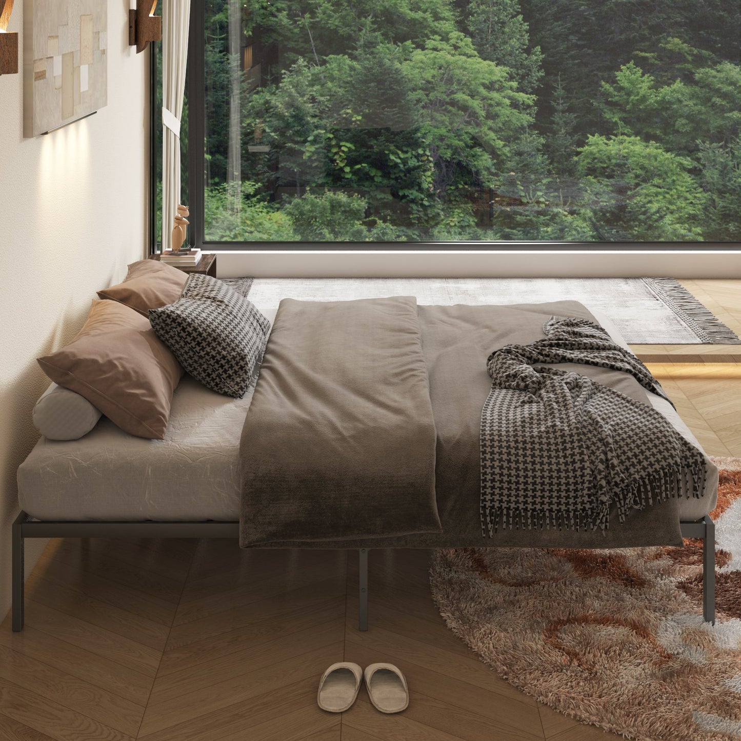 Full Size Metal Platform Bed, HSUNNS Heavy Duty Full Metal Bed Frame with 14in Large Underbed Storage Space, Full Size Bed Frame with Metal Slat Support, No Box Spring Needed, Blacke Space for Kids Boys Girls, No Box Spring Needed