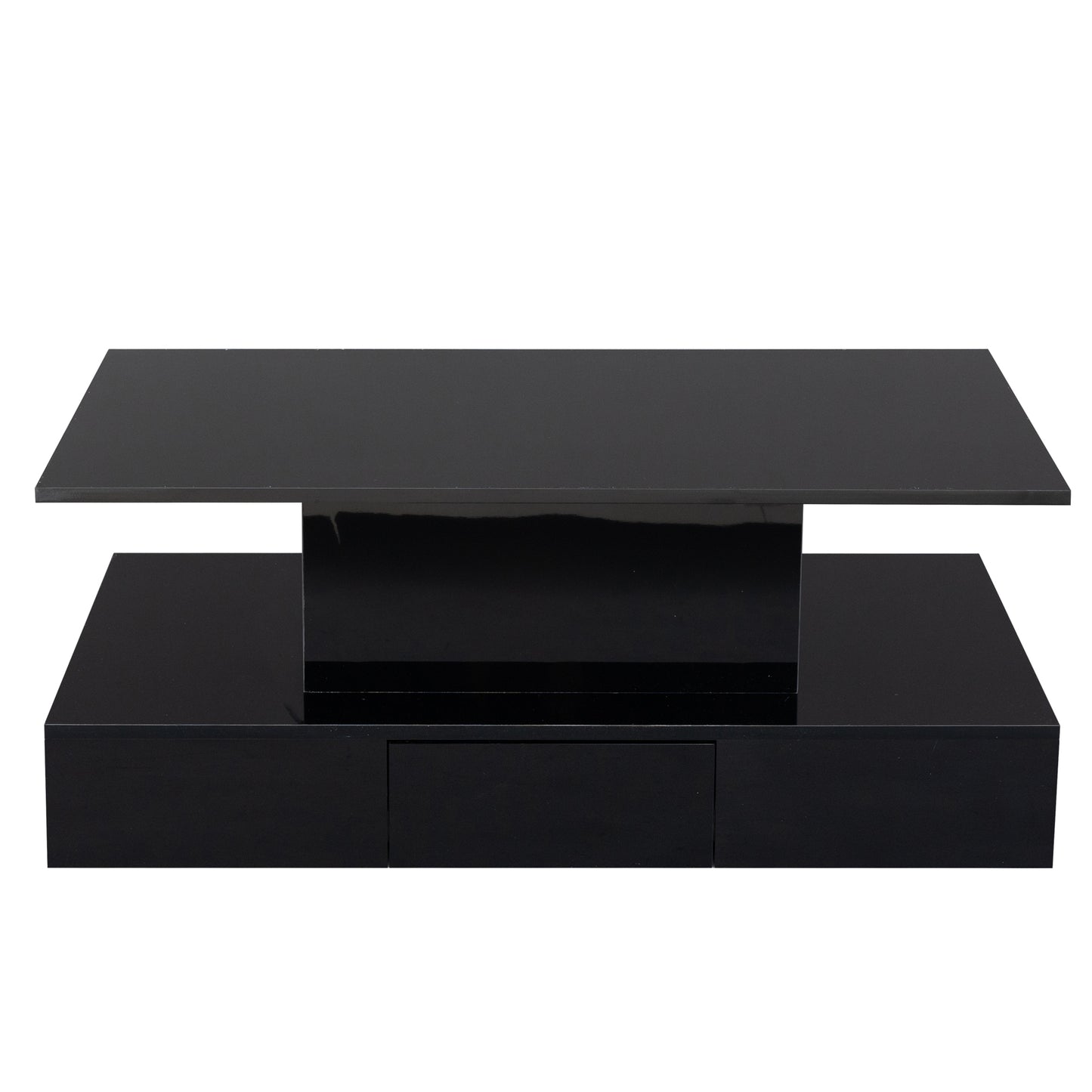 HSUNNS Black LED Coffee Table for Living Room, Modern High Glossy Center Table with 4 Drawers, Smart Cocktail Table Rectangle, Sofa Side Tea Tables with LED Lights, 40" L×24" W×15" H