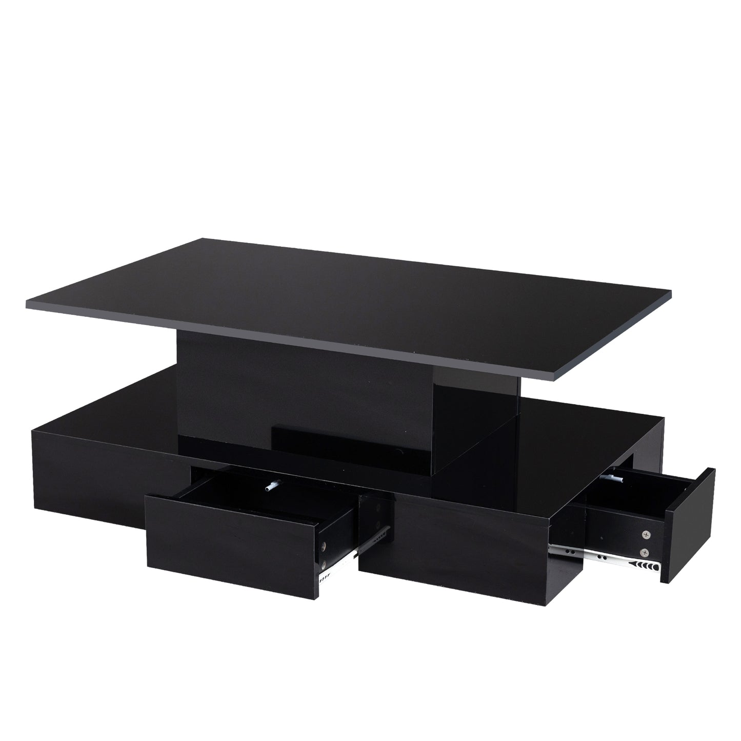 HSUNNS Black LED Coffee Table for Living Room, Modern High Glossy Center Table with 4 Drawers, Smart Cocktail Table Rectangle, Sofa Side Tea Tables with LED Lights, 40" L×24" W×15" H