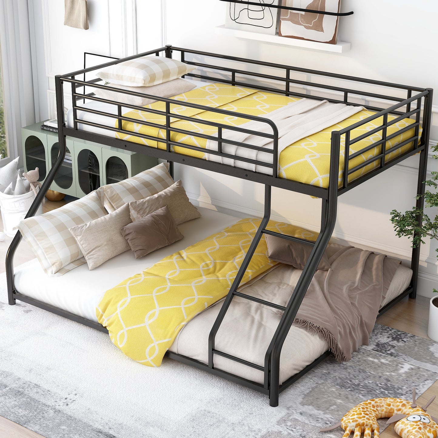 Twin Over Twin Metal Bunk Beds for Kids, HSUNNS Heavy Duty Twin Size Convertible Bunk Beds with Ladder for Kids Bedroom, Bunk Bed for Boys Girls, 500lbs Weight Capacity, No Box Spring Needed