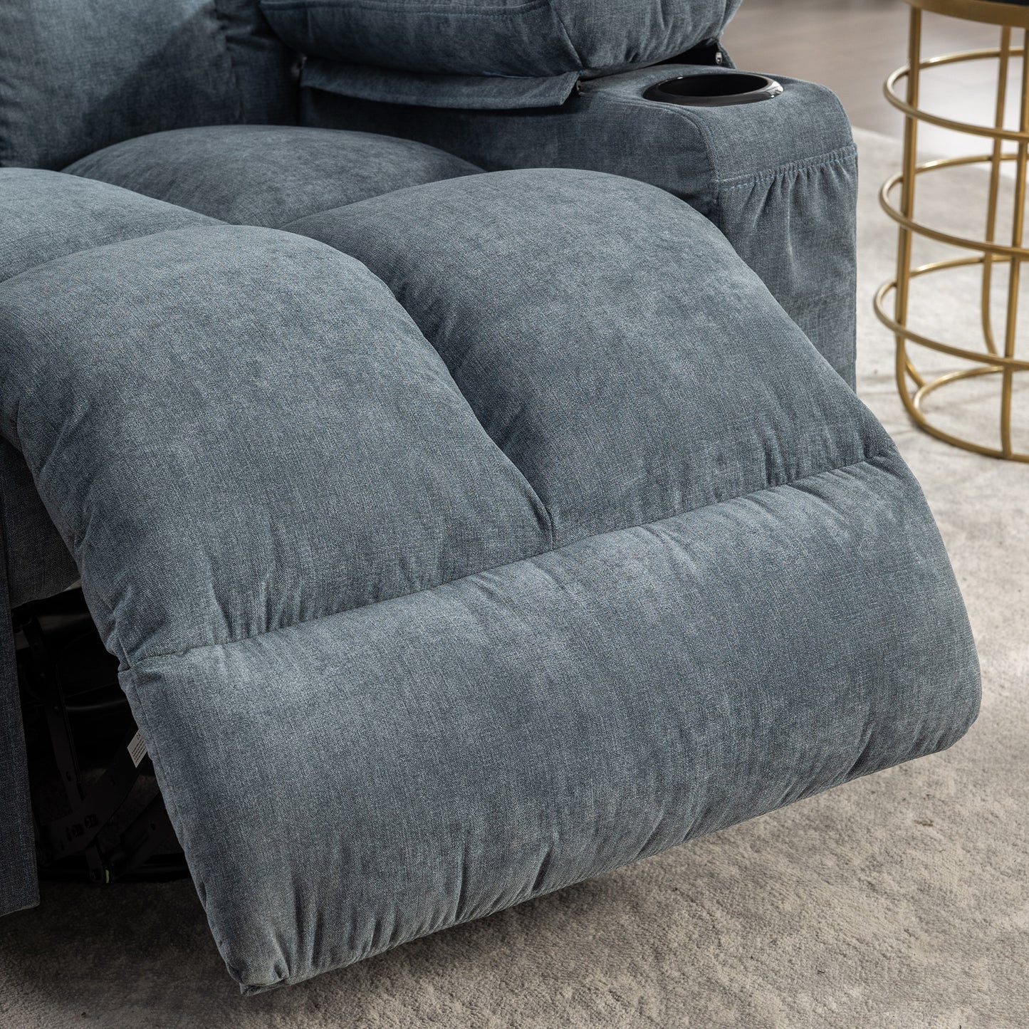 HSUNNS Swivel Recliner Chair for Adults, Living Room Fabric Recliner Chair with Massage and Heat, Single Sofa with USB Port, Cup Holder, Side and Front Pocket, Blue
