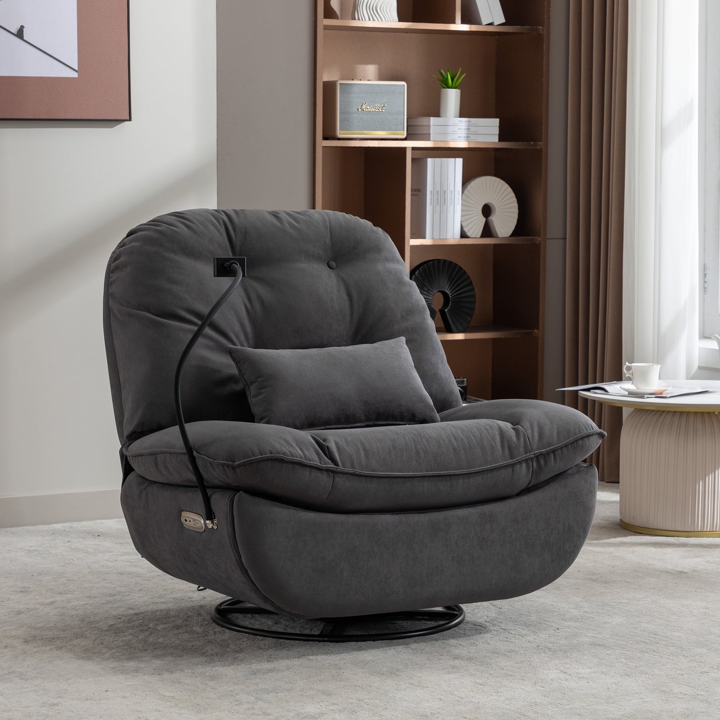 Electric Recliner Chair with USB and Phone Holder, Bluetooth Music Player, Voice Control, Power Recliner with Hidden Arm Storage, Swivel Sofa Lounge Chair for Living Room Bedroom Office, Camel