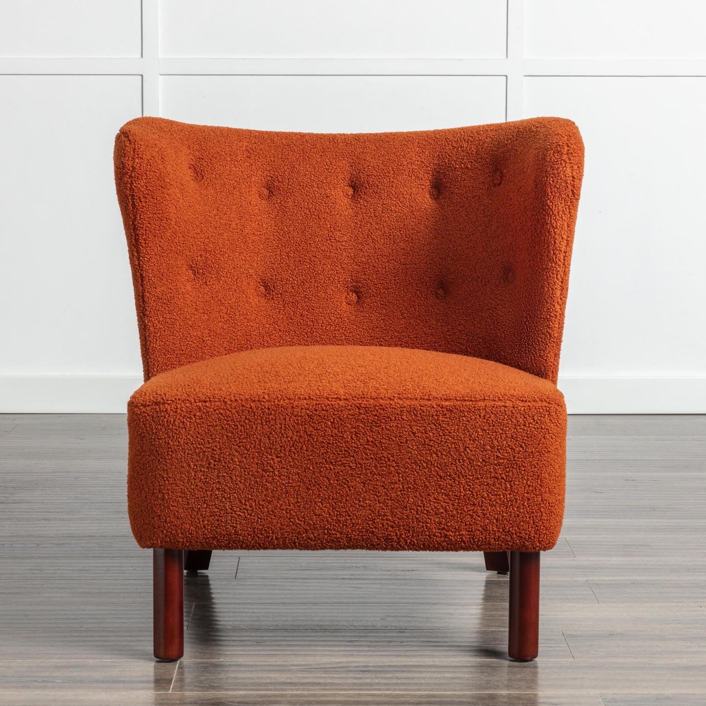 HSUNNS Accent Chair, Modern Upholstered Armless Chair with Lambskin Sherpa and Walnut Wooden Legs, Reading Chair for Living Room and Bedroom, Reception Room, Cream