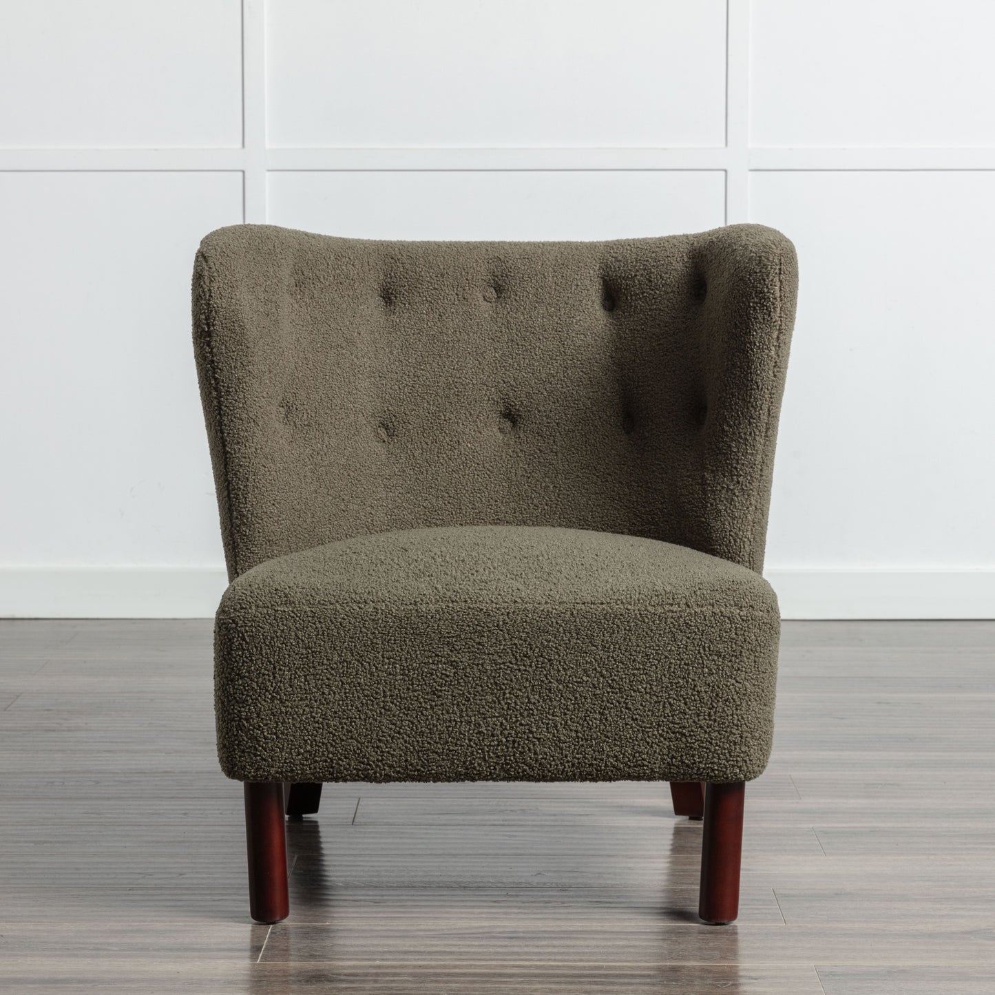 HSUNNS Accent Chair, Modern Upholstered Armless Chair with Lambskin Sherpa and Walnut Wooden Legs, Reading Chair for Living Room and Bedroom, Reception Room, Cream