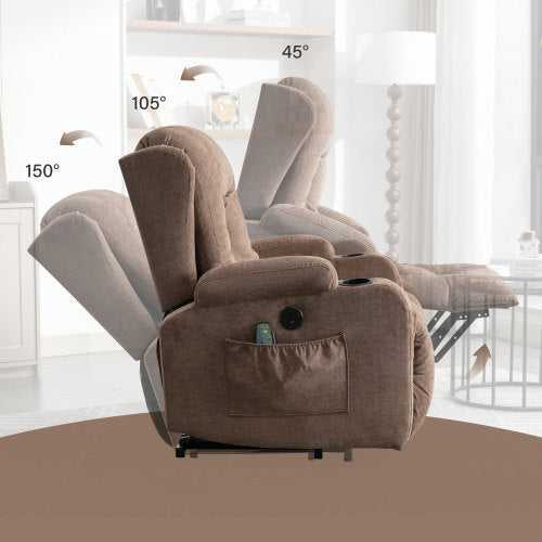 HSUNNS Power Lift Recliner Chair for Adults, Remote Control Vibration Massage and Heating Living Room Reclining with 2 Cup Holders and Side Pockets, USB Ports, Silent Operation, Brown