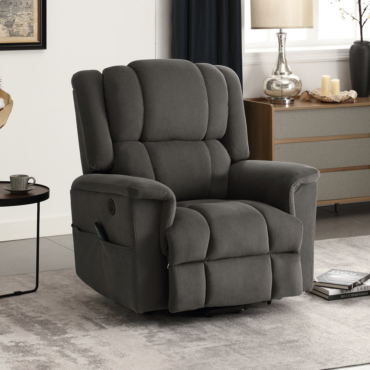 HSUNNS Power Lift Recliner Chair for Living Room, Modern Fabric Electric Lounge Chair Single Sofa with Heat and Massage, Side Pockets, 150 Degrees Adjustment Recliner for Elderly Adults, Beige