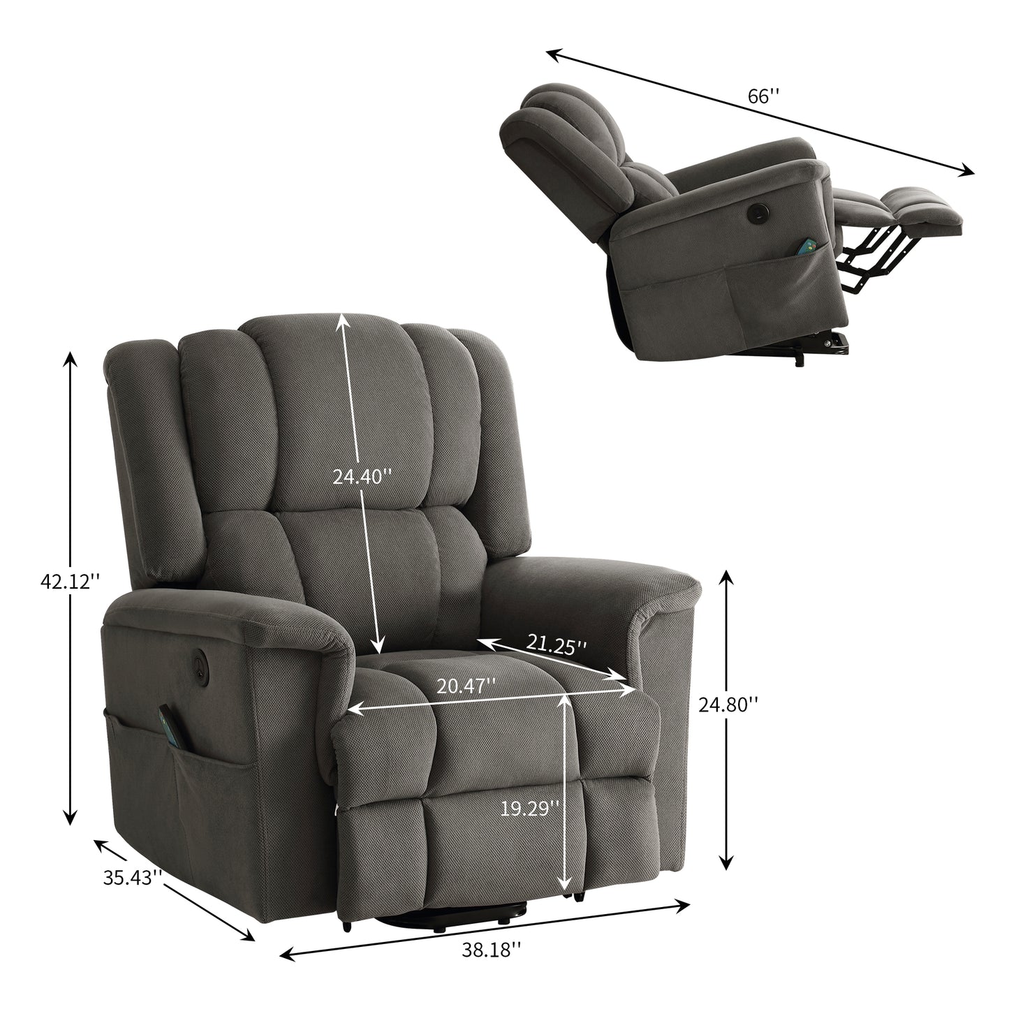 HSUNNS Power Lift Recliner Chair for Living Room, Modern Fabric Electric Lounge Chair Single Sofa with Heat and Massage, Side Pockets, 150 Degrees Adjustment Recliner for Elderly Adults, Beige