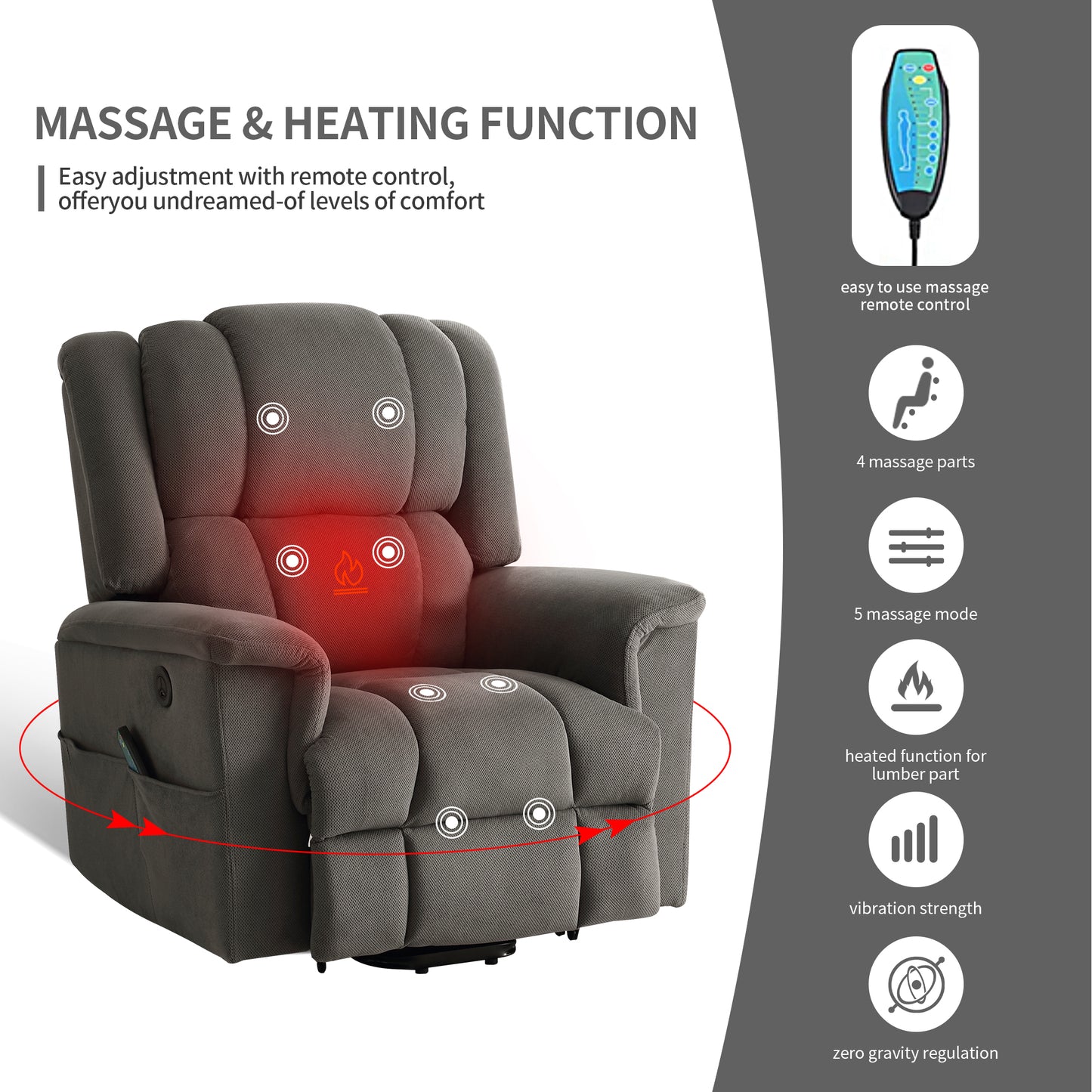 HSUNNS Power Lift Recliner Chair for Living Room, Modern Fabric Electric Lounge Chair Single Sofa with Heat and Massage, Side Pockets, 150 Degrees Adjustment Recliner for Elderly Adults, Beige