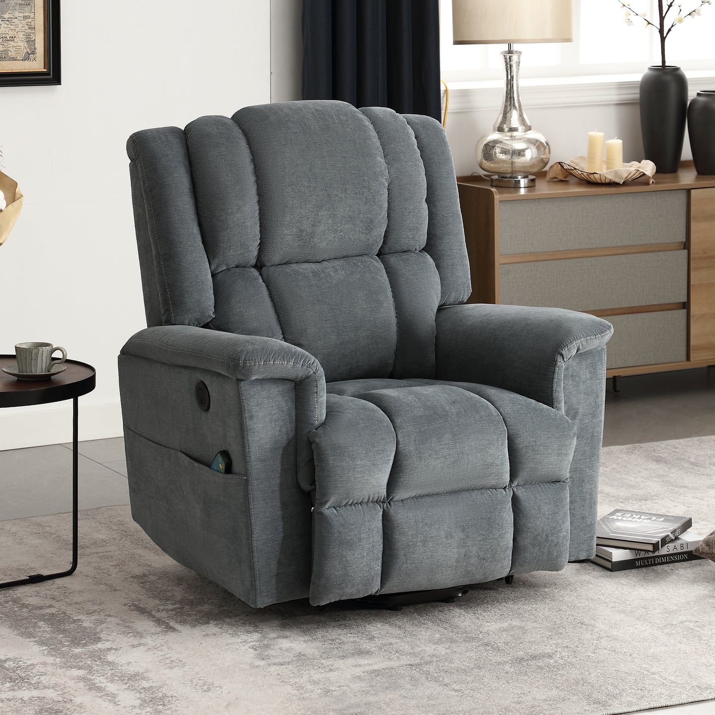 HSUNNS Power Lift Recliner Chair for Living Room, Modern Fabric Electric Lounge Chair Single Sofa with Heat and Massage, Side Pockets, 150 Degrees Adjustment Recliner for Elderly Adults, Beige