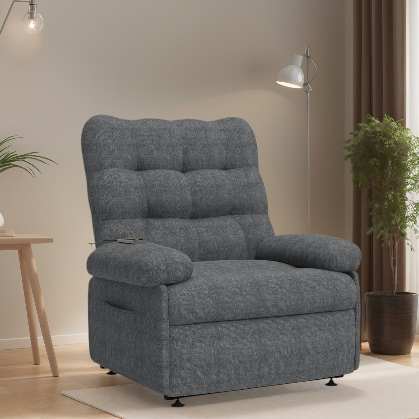 HSUNNS Recliner Chairs for Adults, Electric Single Living Room Chairs with Dual Motors, Modern Reclining Chairs with Side Pockets, Upholstered Adjustable Single Sofa, Dark Coffee