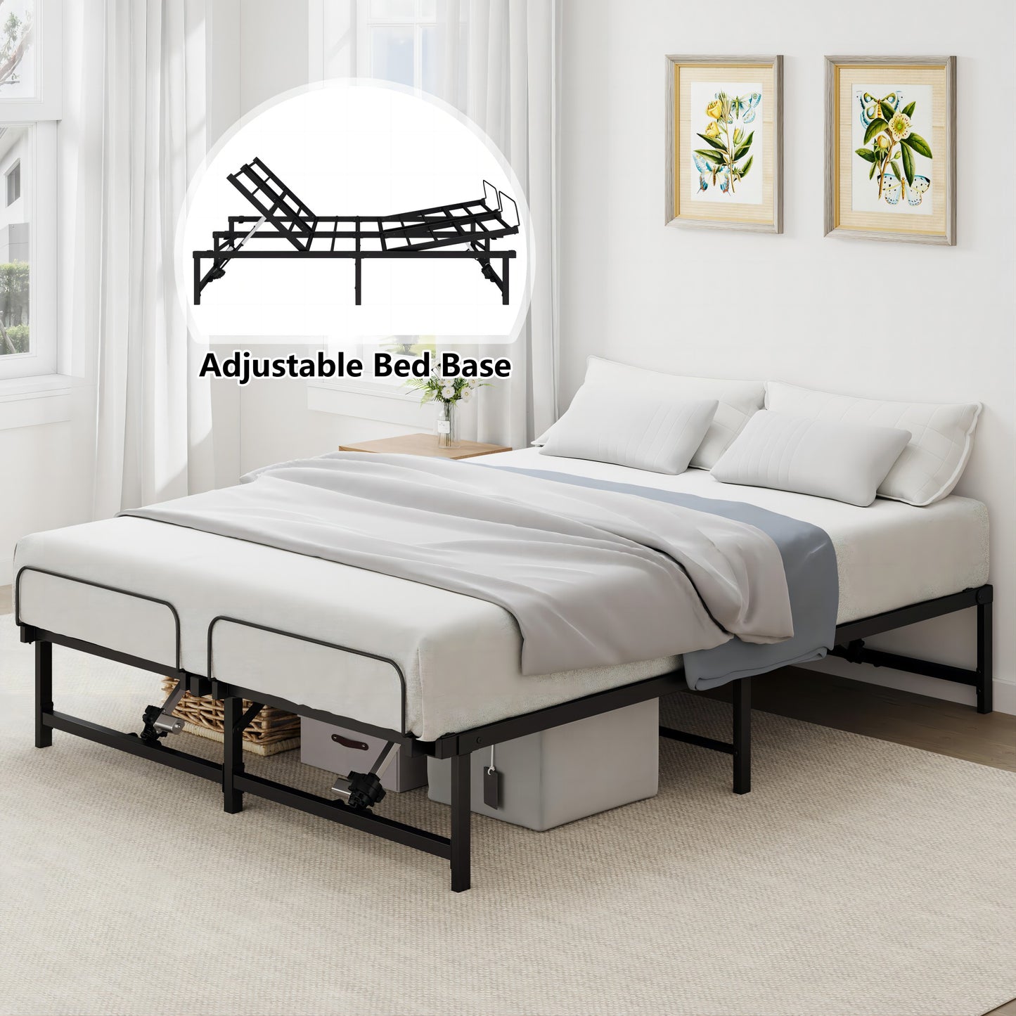 HSUNNS Electric Queen Adjustable Bed Frame with 4 Motor, Metal Adjustable Bed Base with Wireless Remote Independent Head and Foot Incline, Zero Gravity, Low-Noisy, Easy Assembly