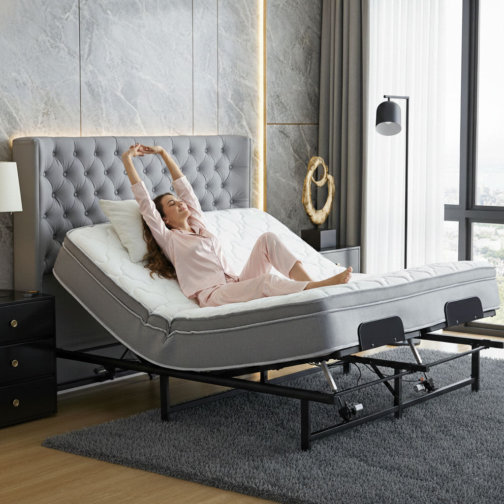 HSUNNS Queen Adjustable Bed Frame, Electric Adjustable Bed Base with wired Remote, Independent Head & Foot Incline, Zero Gravity, Quiet Motor, Easy Assembly